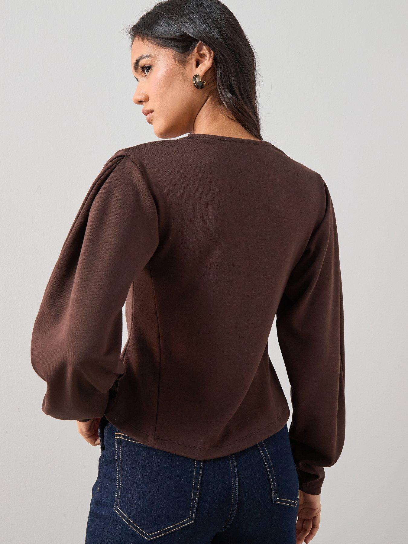 the-very-collection-long-sleeve-button-up-top-brownstillFront