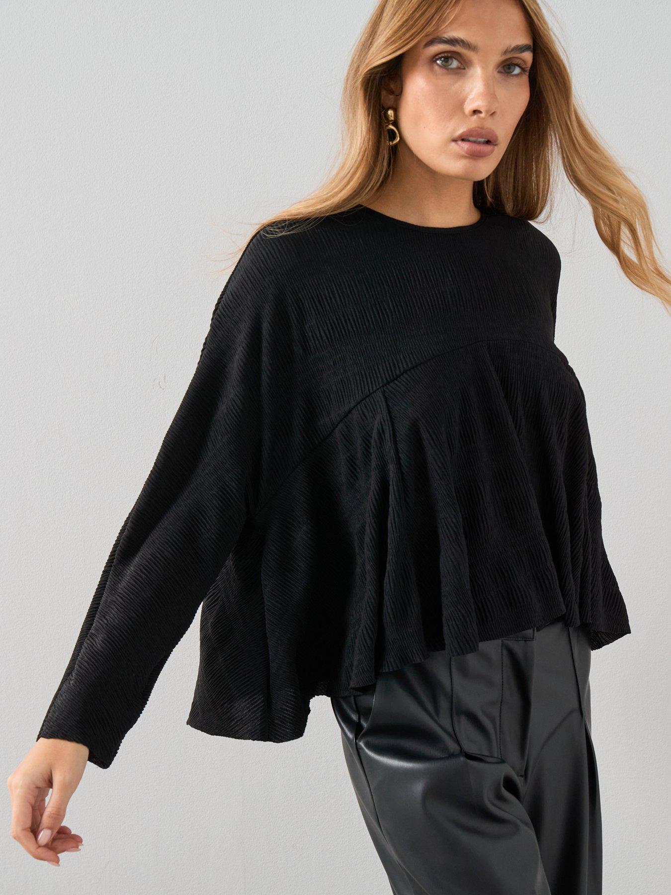 The Very Collection Long Sleeve Textured Top - Black