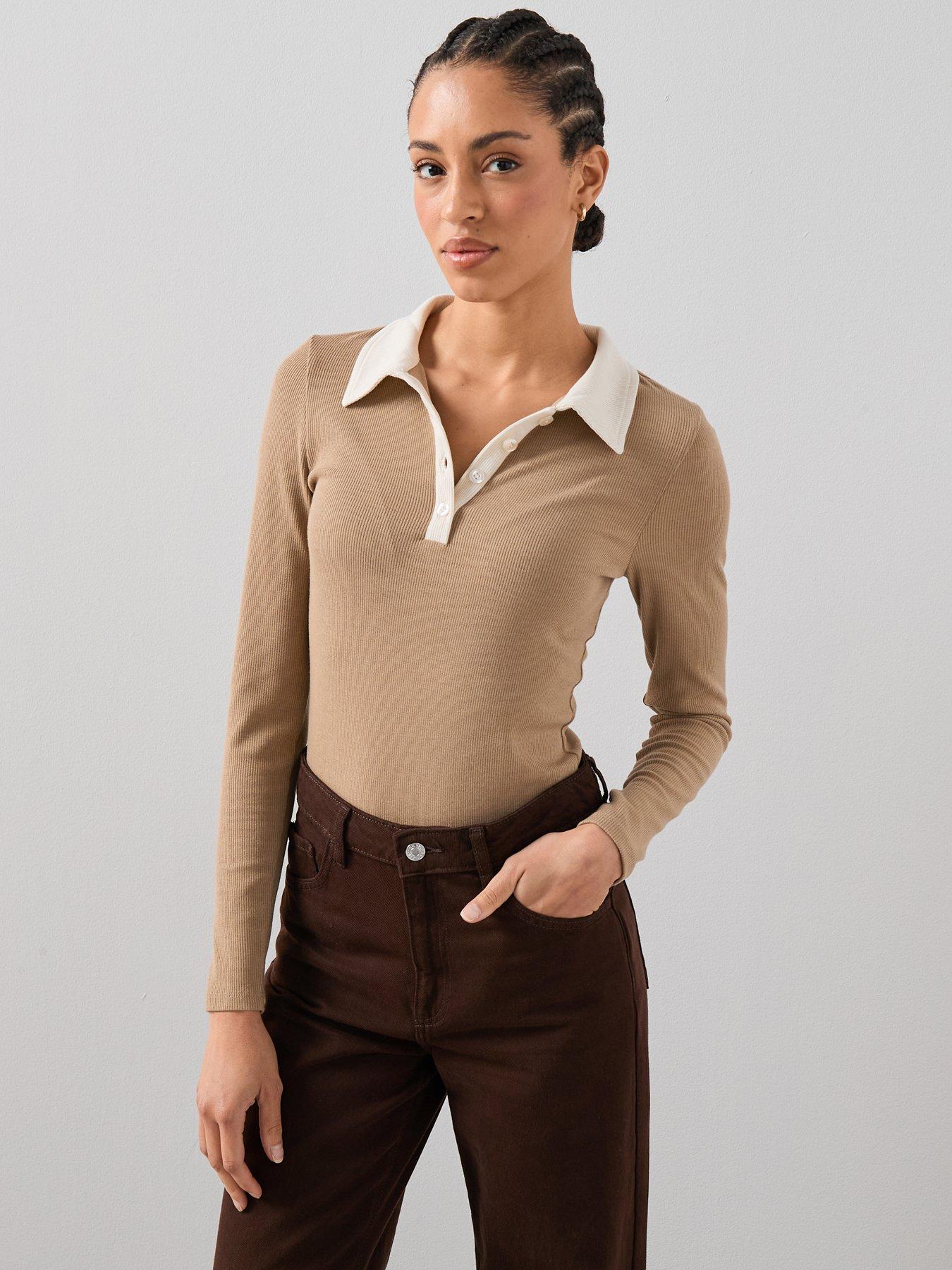 the-very-collection-collar-detail-long-sleeve-rib-top-brown