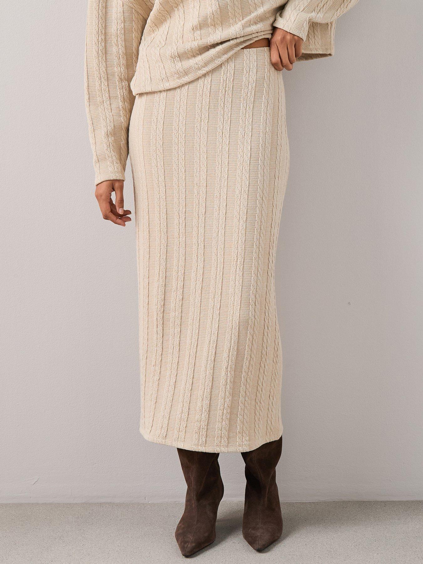 the-very-collection-cable-textured-midaxi-skirt-co-ord-cream