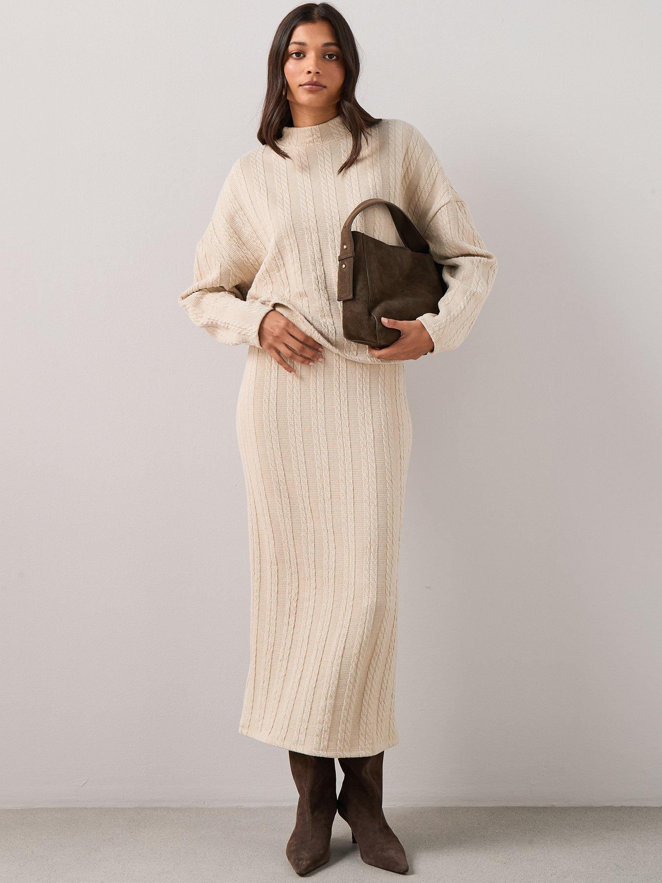 Image 3 of 6 of The Very Collection Cable Textured Midaxi Skirt Co-Ord - Cream