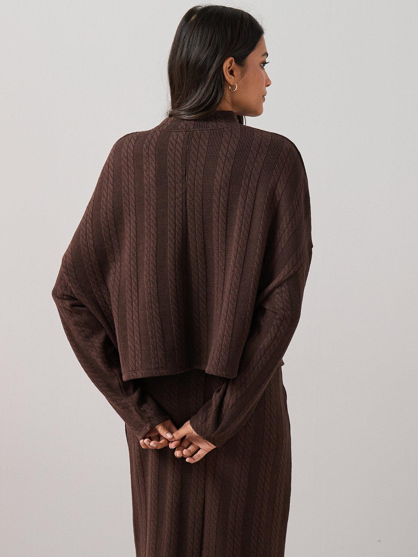 the-very-collection-cable-textured-long-sleeve-roll-neck-top-co-ord-brownstillFront