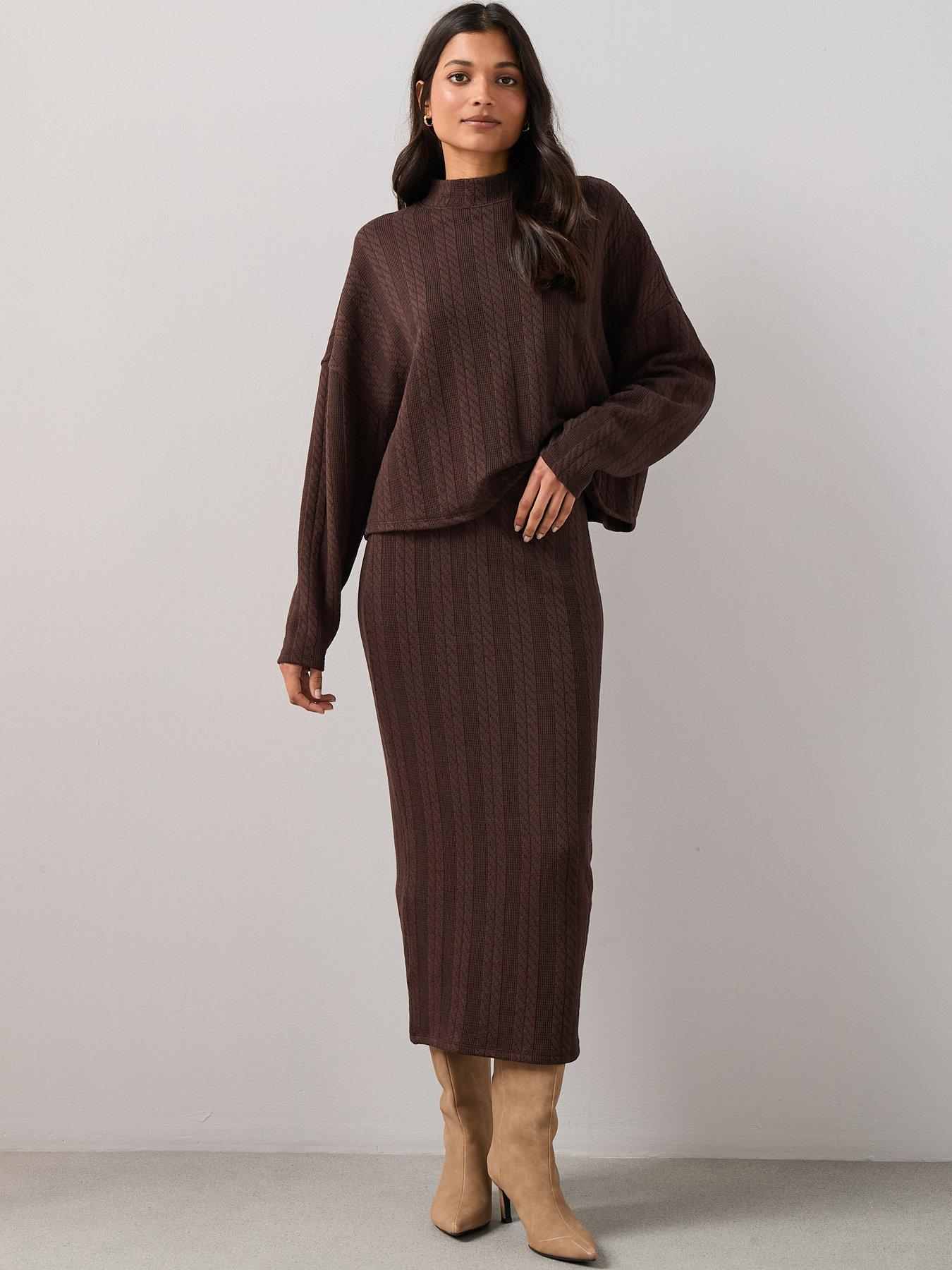 the-very-collection-cable-textured-long-sleeve-roll-neck-top-co-ord-brownback