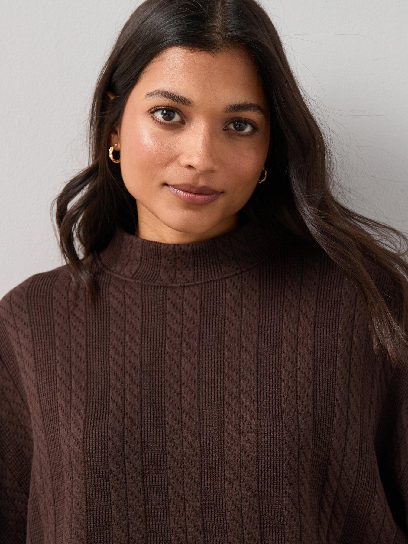 the-very-collection-cable-textured-long-sleeve-roll-neck-top-co-ord-brownoutfit