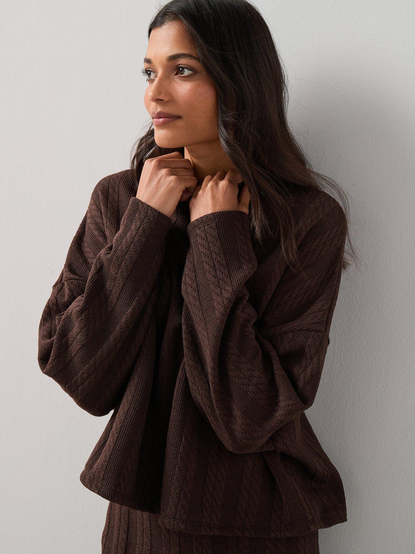 the-very-collection-cable-textured-long-sleeve-roll-neck-top-co-ord-browndetail