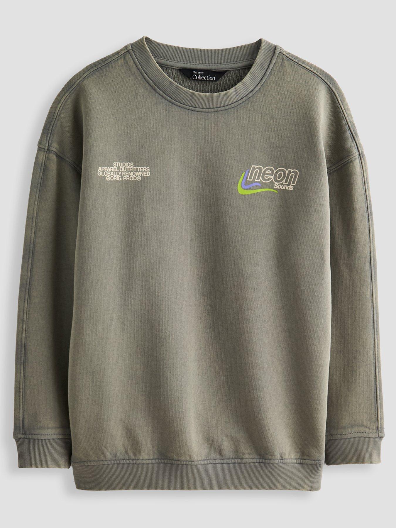 The Very Collection Boys Washed Back Graphic Sweatshirt - Grey