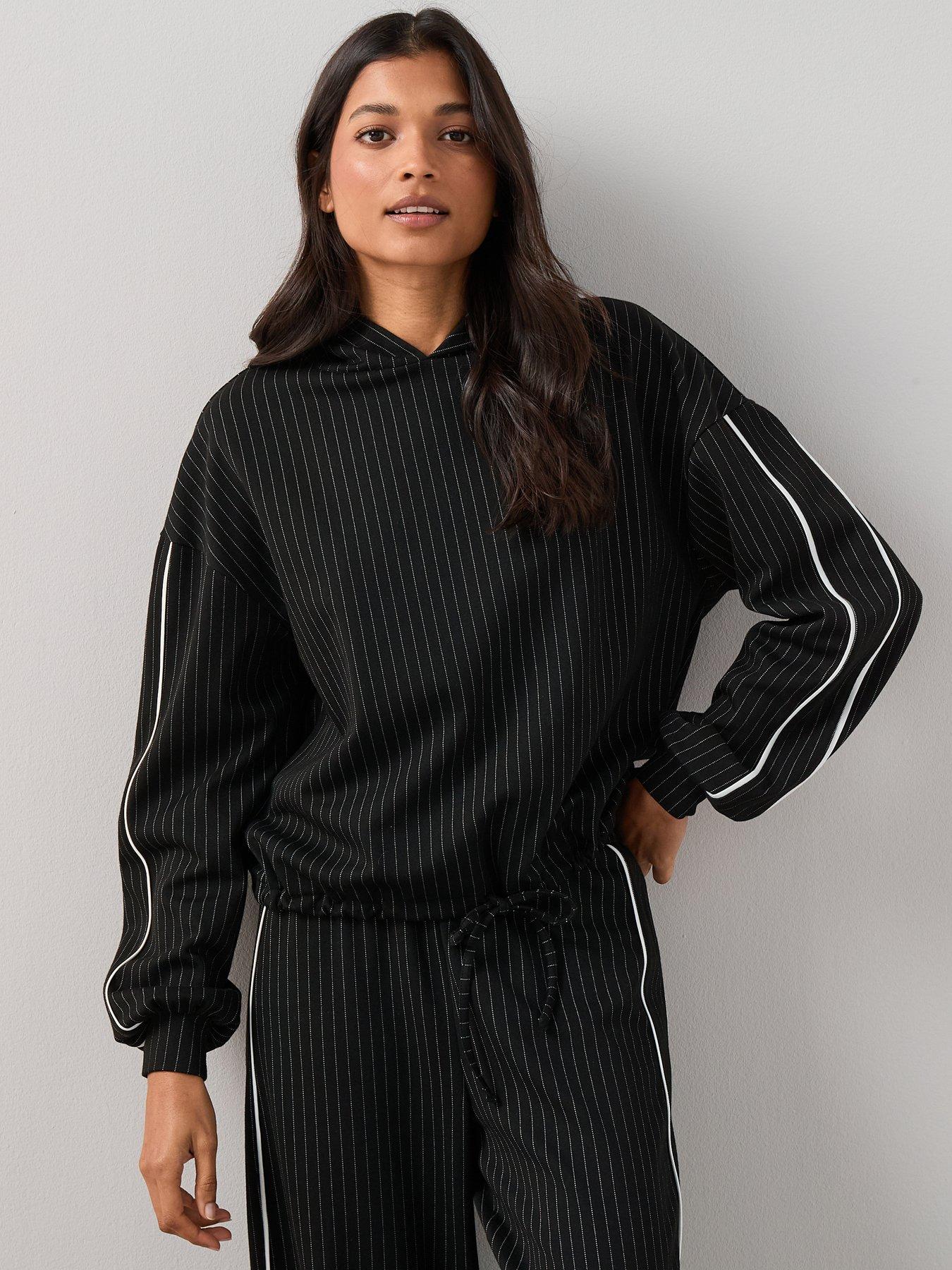 the-very-collection-side-stripe-mono-tie-hem-hoodie-co-ord-blackfront
