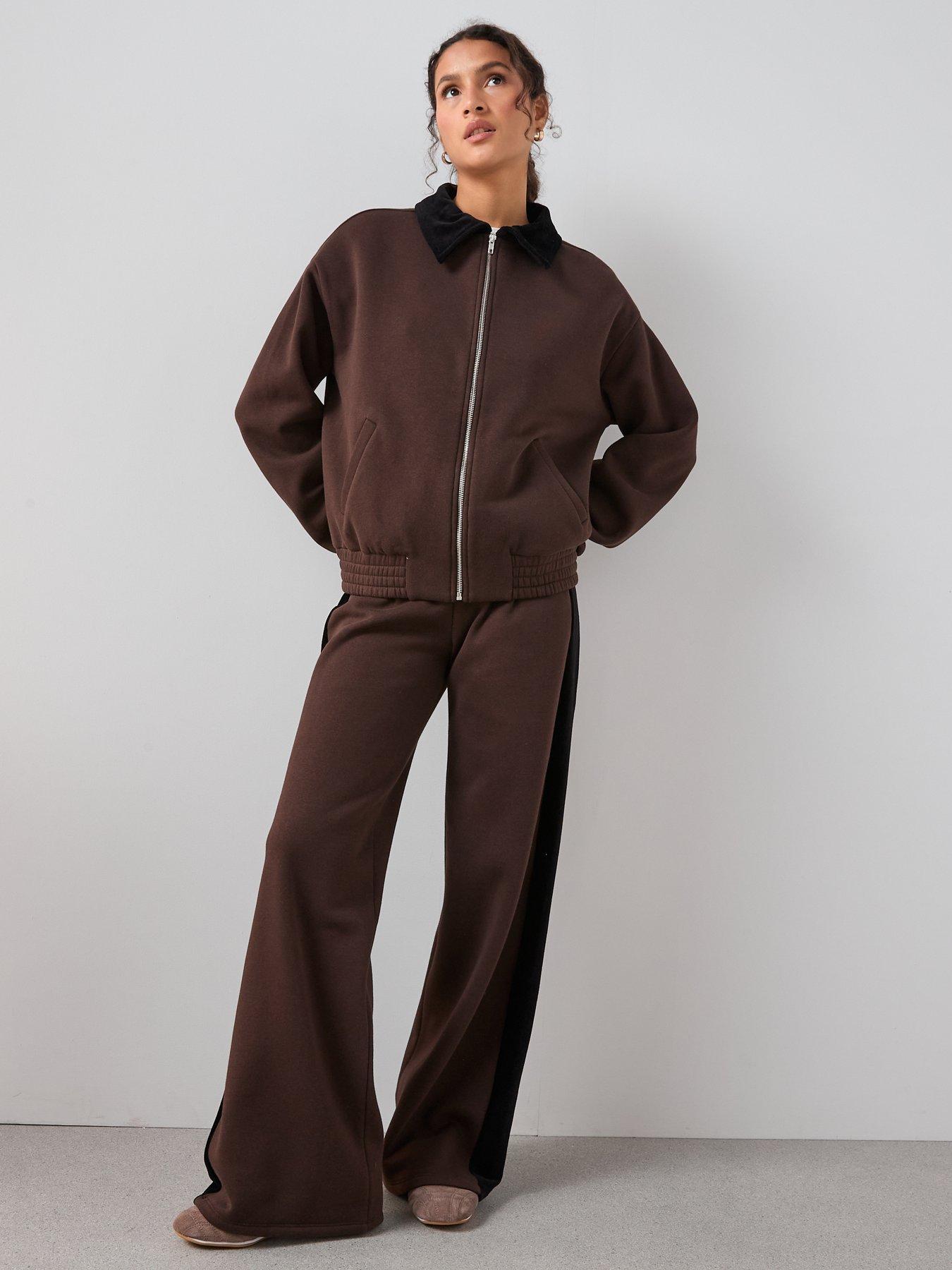 Image 3 of 6 of The Very Collection Cord Trim Wide Leg Joggers Co-Ord - Brown
