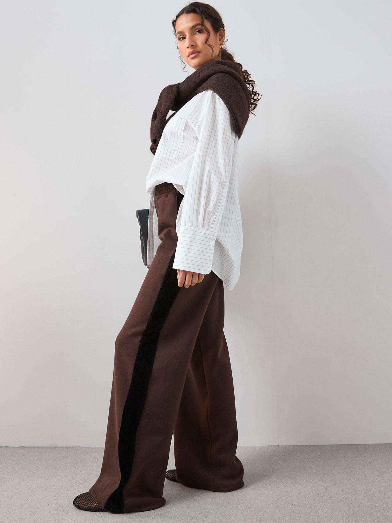 Image 5 of 6 of The Very Collection Cord Trim Wide Leg Joggers Co-Ord - Brown