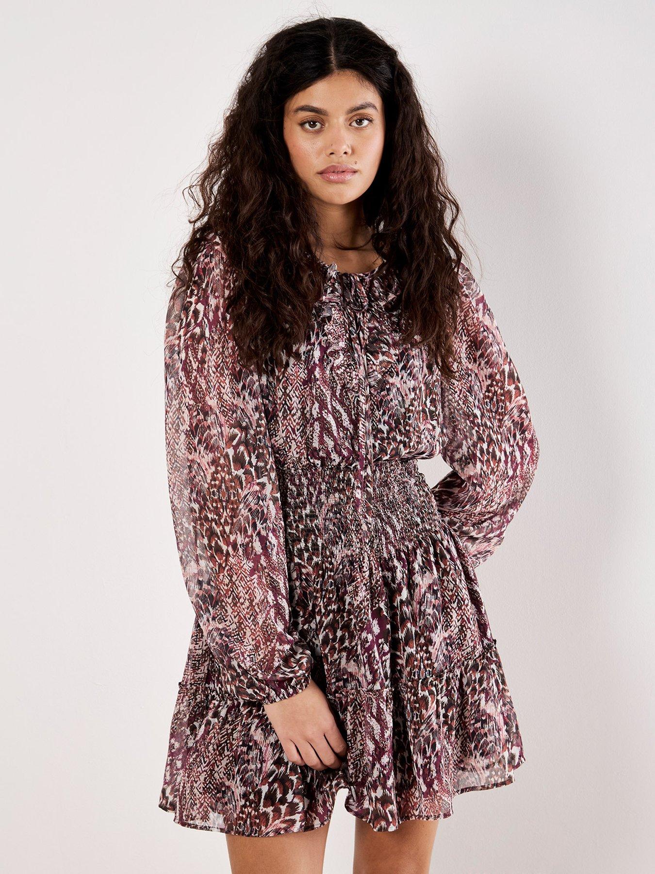 apricot-feather-patchwork-ruffle-dress-redfront