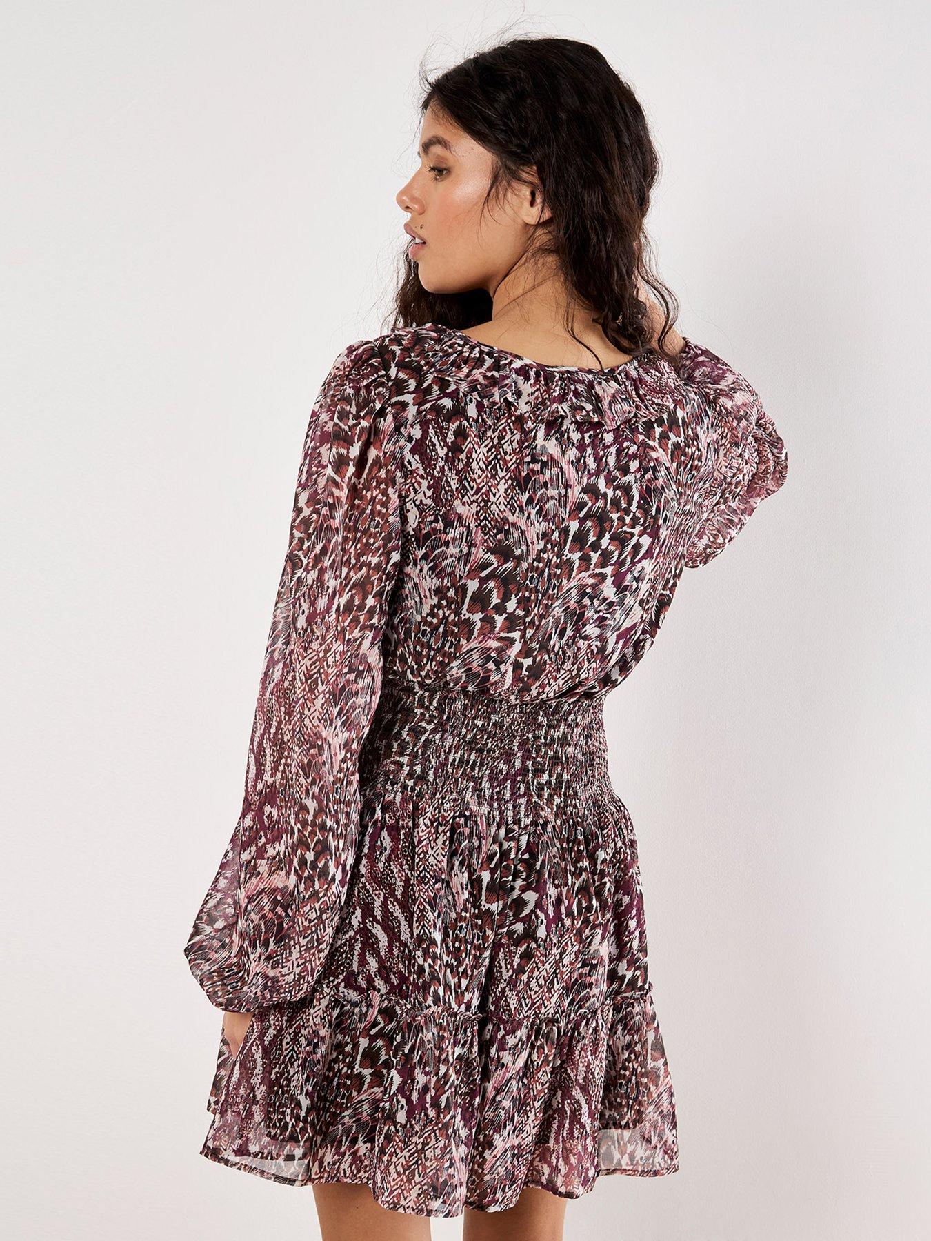 apricot-feather-patchwork-ruffle-dress-redstillFront