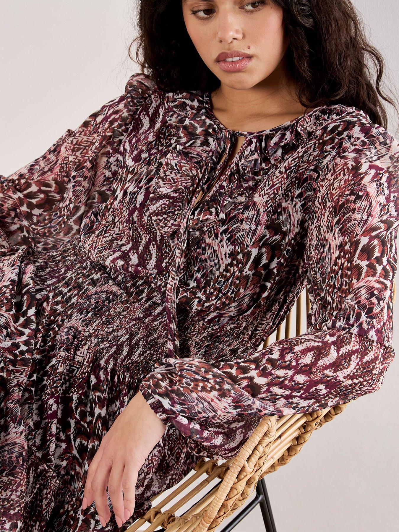 apricot-feather-patchwork-ruffle-dress-redoutfit