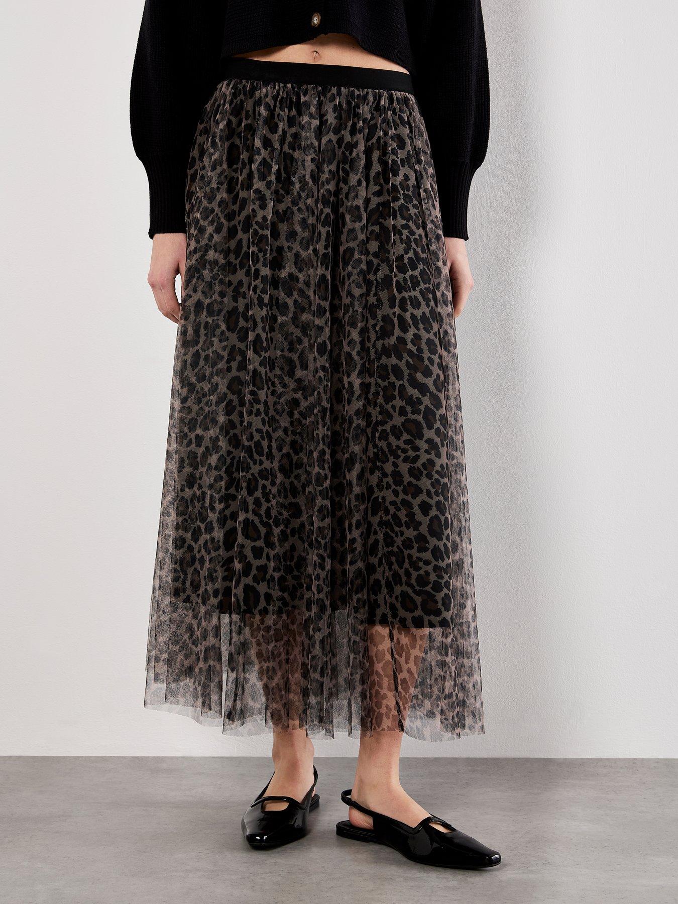 Apricot Leopard Tulle Skirt - Brown
