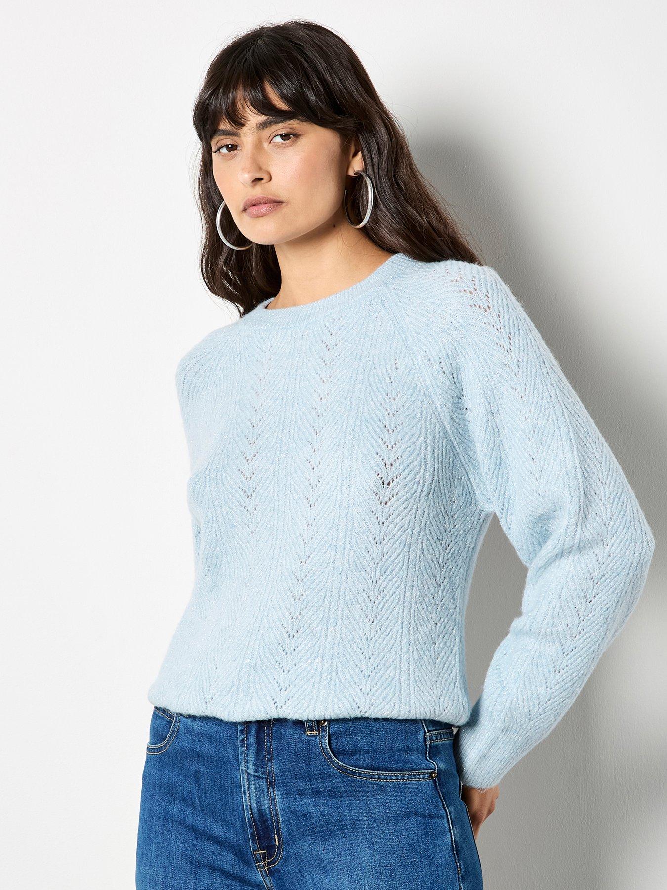 Image 1 of 4 of Apricot Chevron Pointelle Sparkle Jumper - Blue