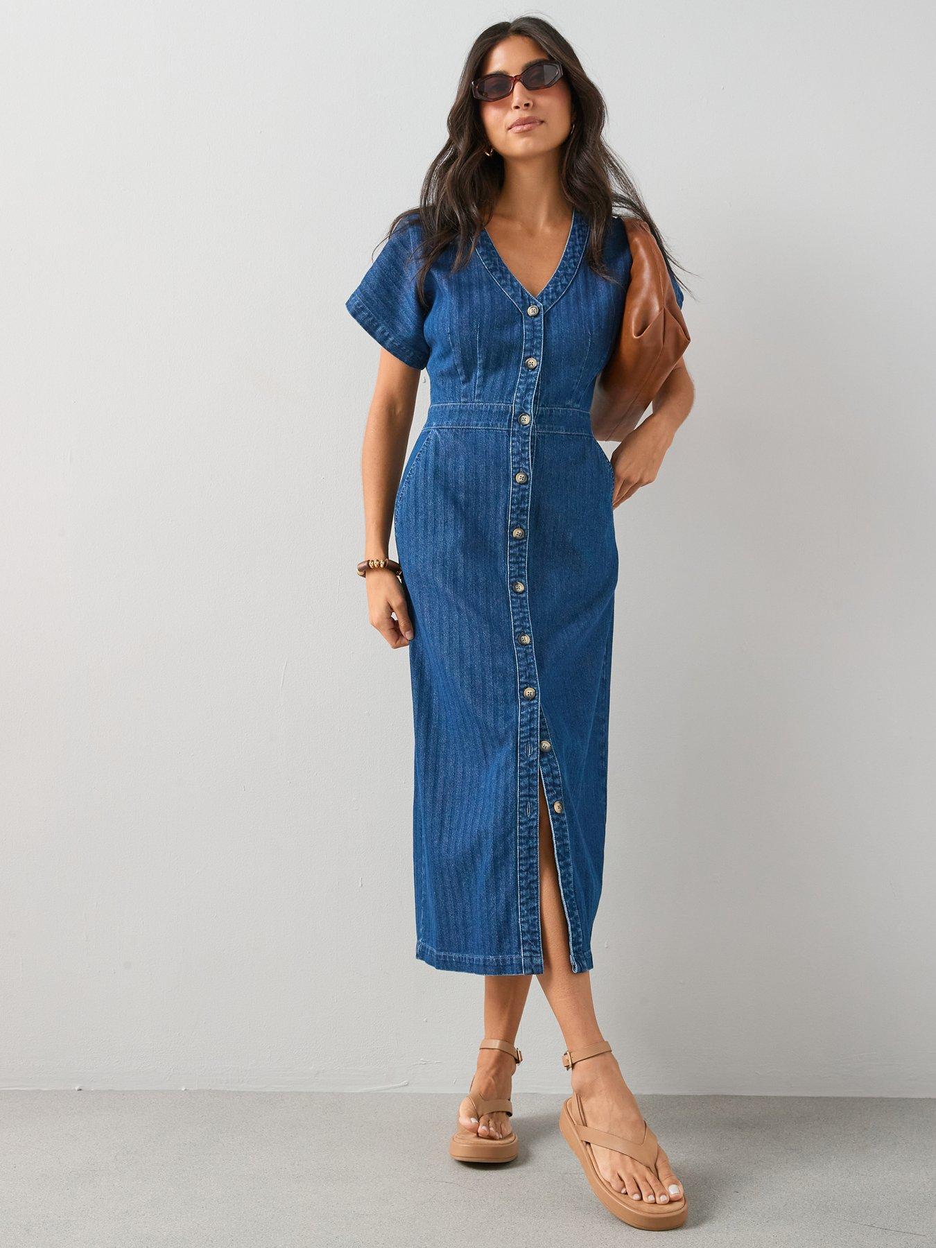 the-very-collection-short-sleeve-denim-midi-dress-dark-wash