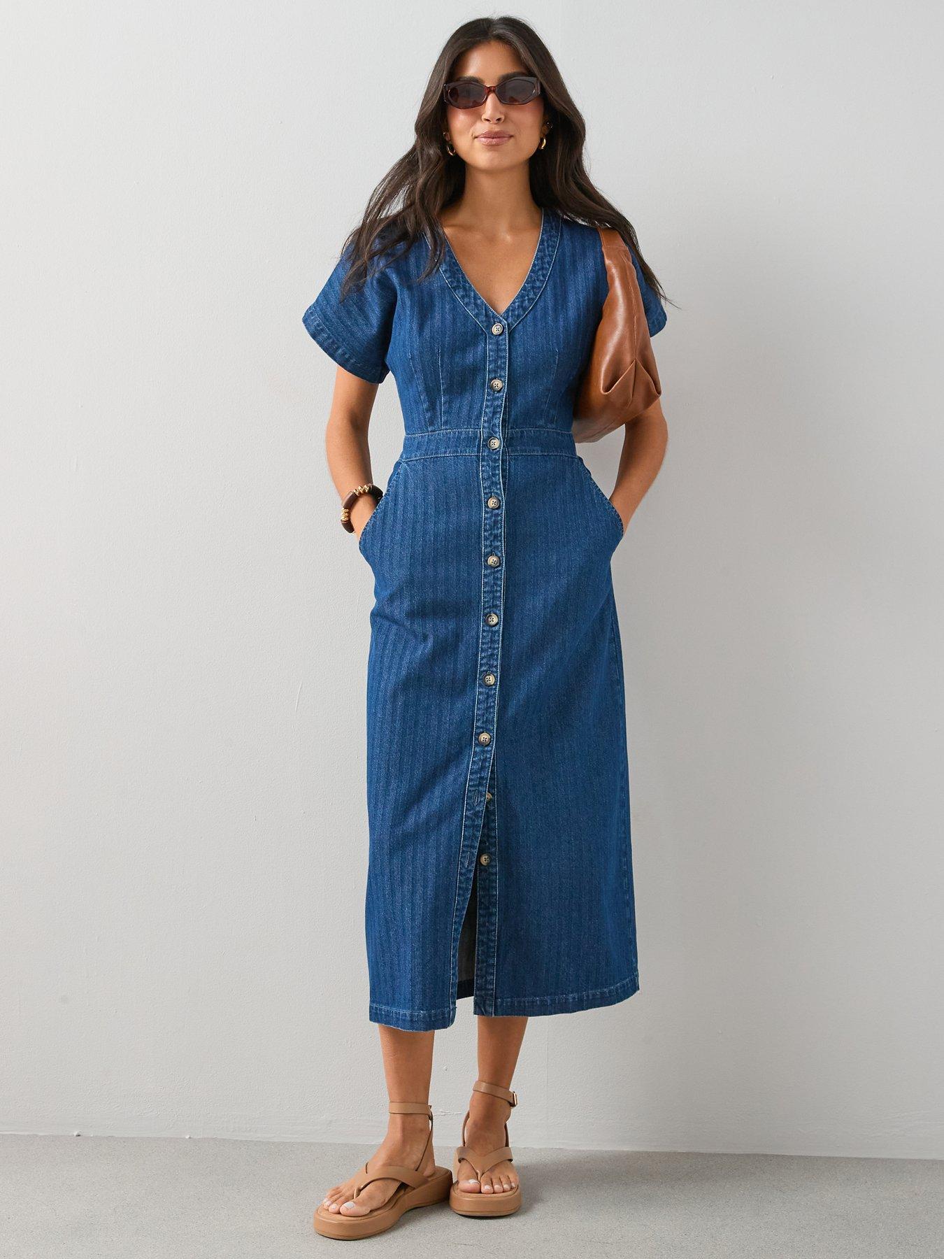 The Very Collection Short Sleeve Denim Midi Dress - Dark Wash | Very Ireland