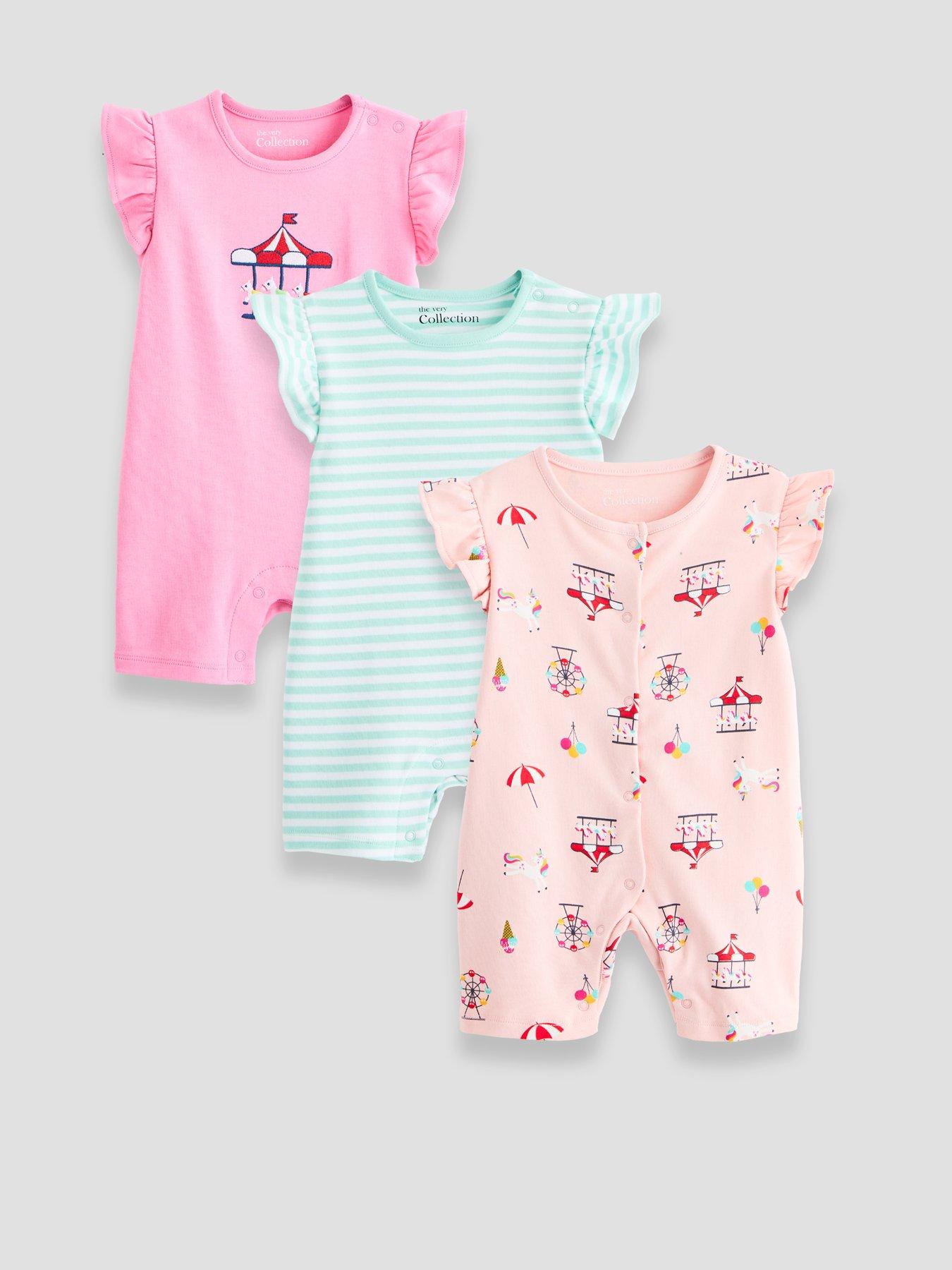 The Very Collection 3 Pack Baby Girl Funfair Rompersuits