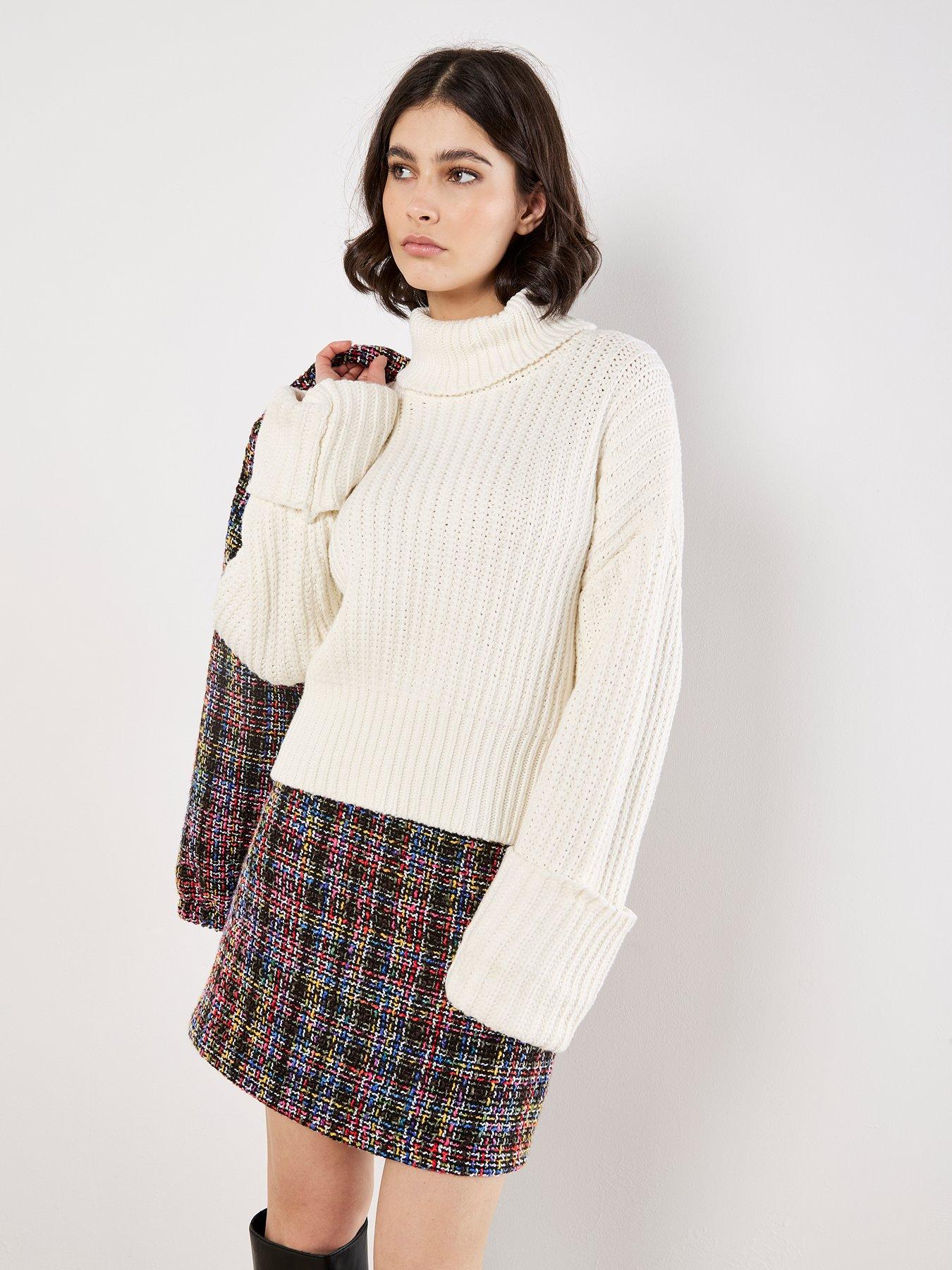 apricot-multicoloured-tweed-mini-skirt-black