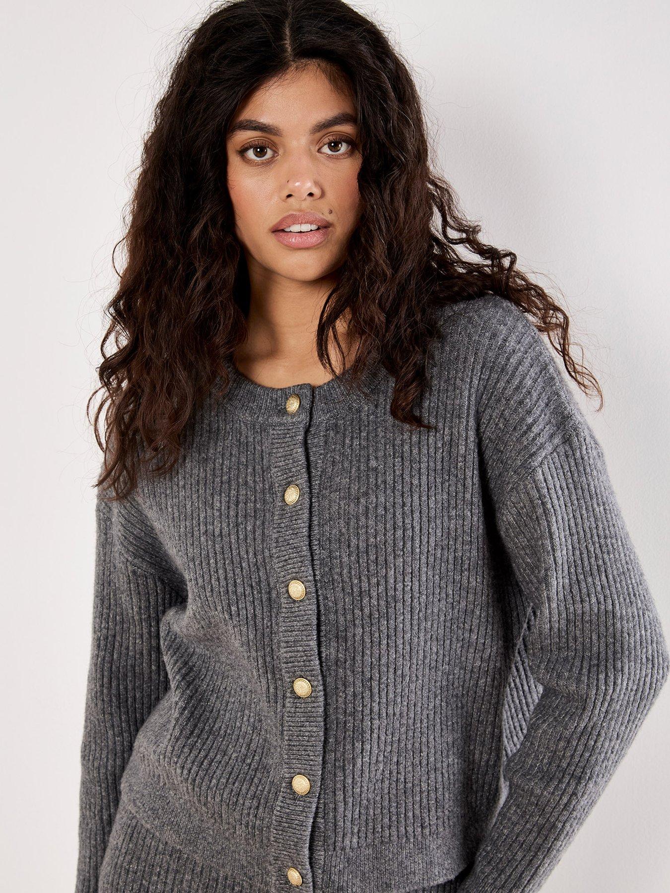 Apricot Button Knit Cardigan - Grey