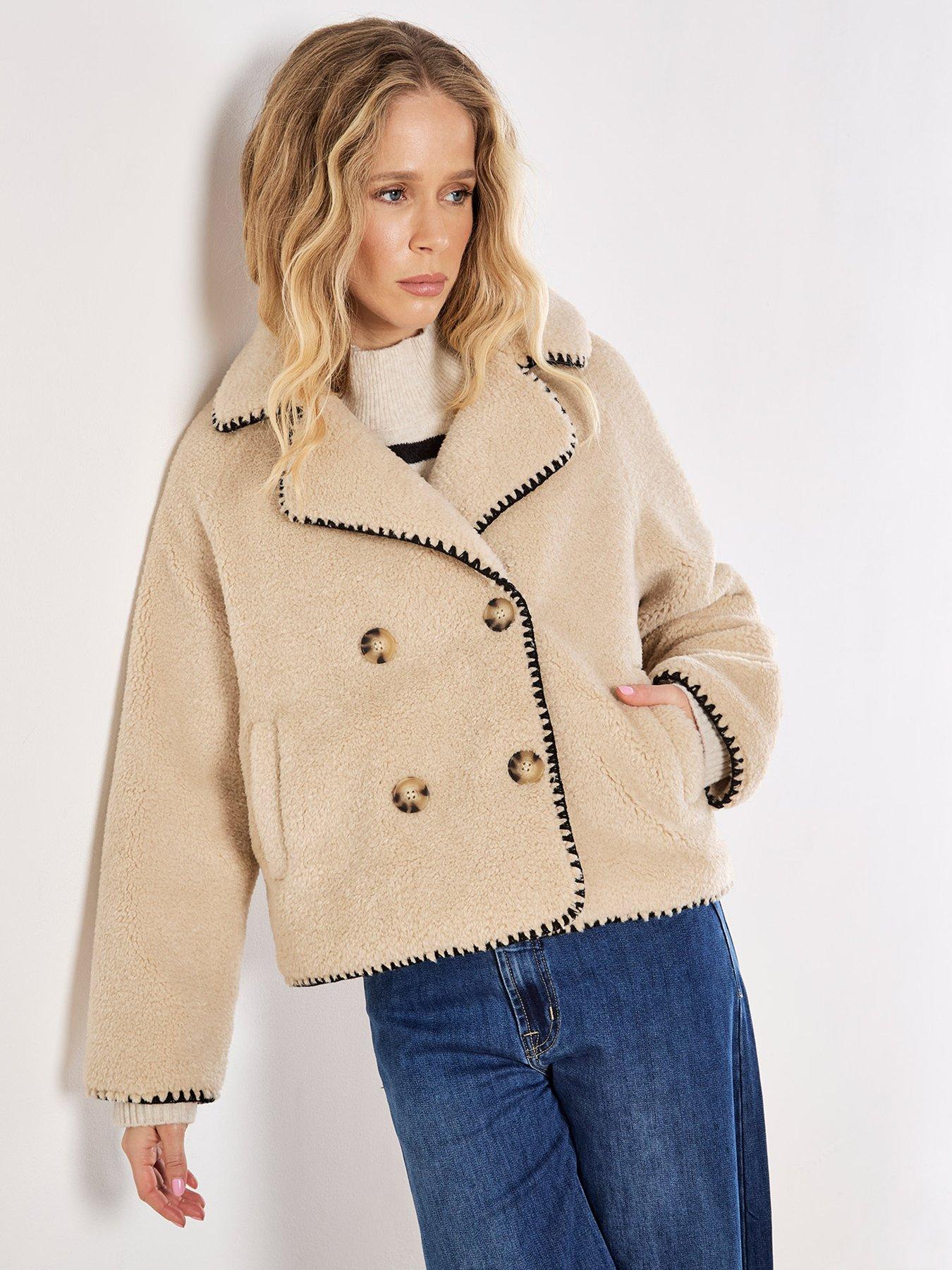 Apricot Teddy Blanket Stitch Edge Jacket - Beige