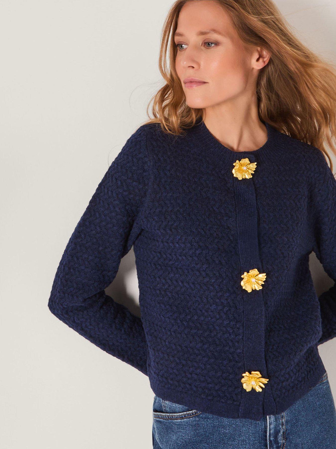 Image 1 of 5 of Monsoon Brianne Button Cardigan - Blue