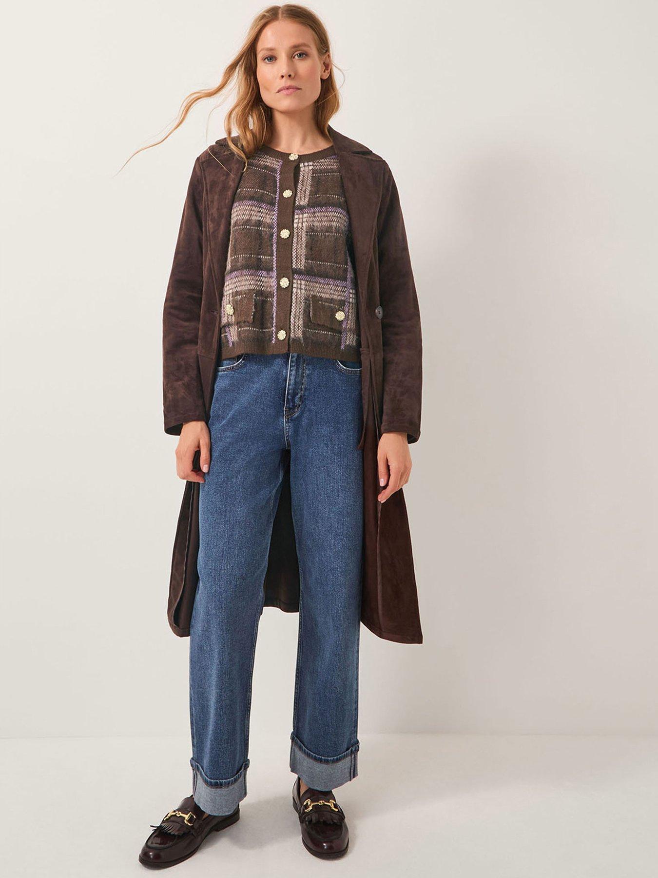 Monsoon Carmen Check Cardigan - Brown