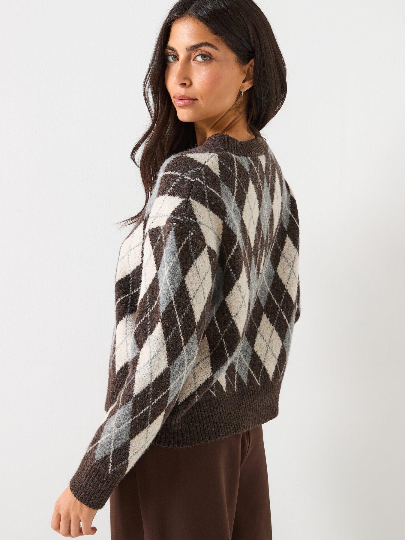 Image 2 of 6 of Only Only Argyle Long Sleeve Pullover - Grey