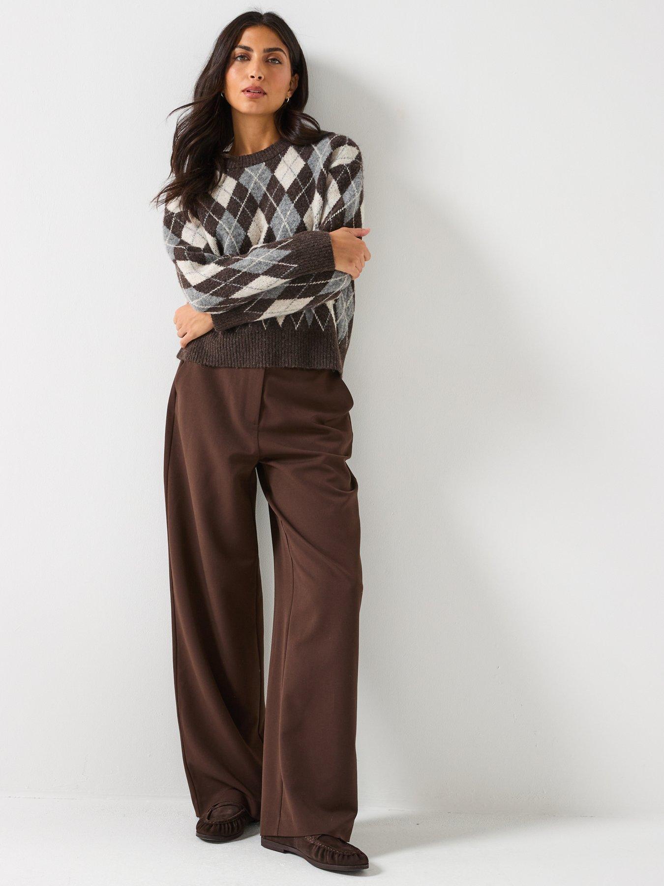 Image 3 of 6 of Only Only Argyle Long Sleeve Pullover - Grey