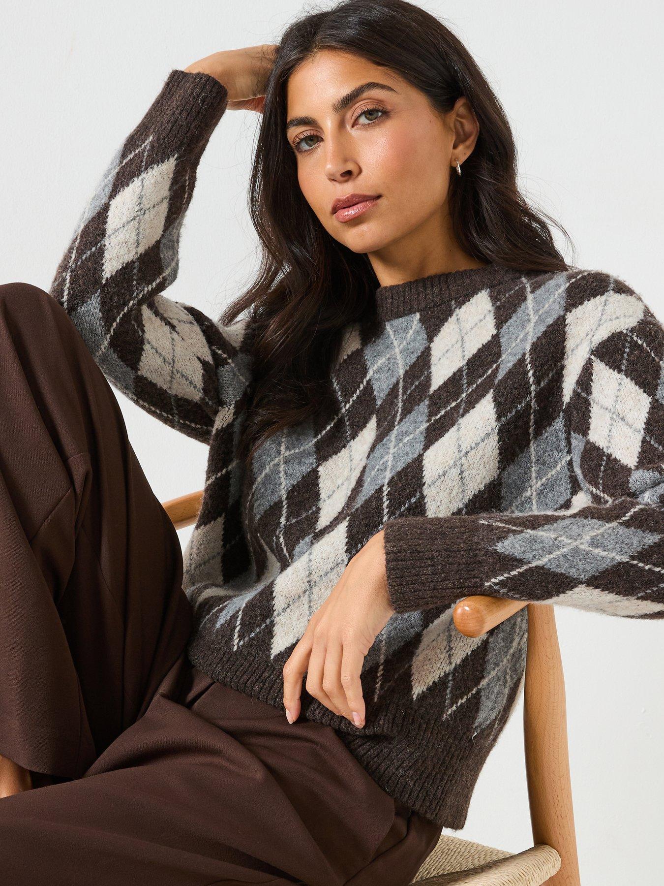 Image 5 of 6 of Only Only Argyle Long Sleeve Pullover - Grey