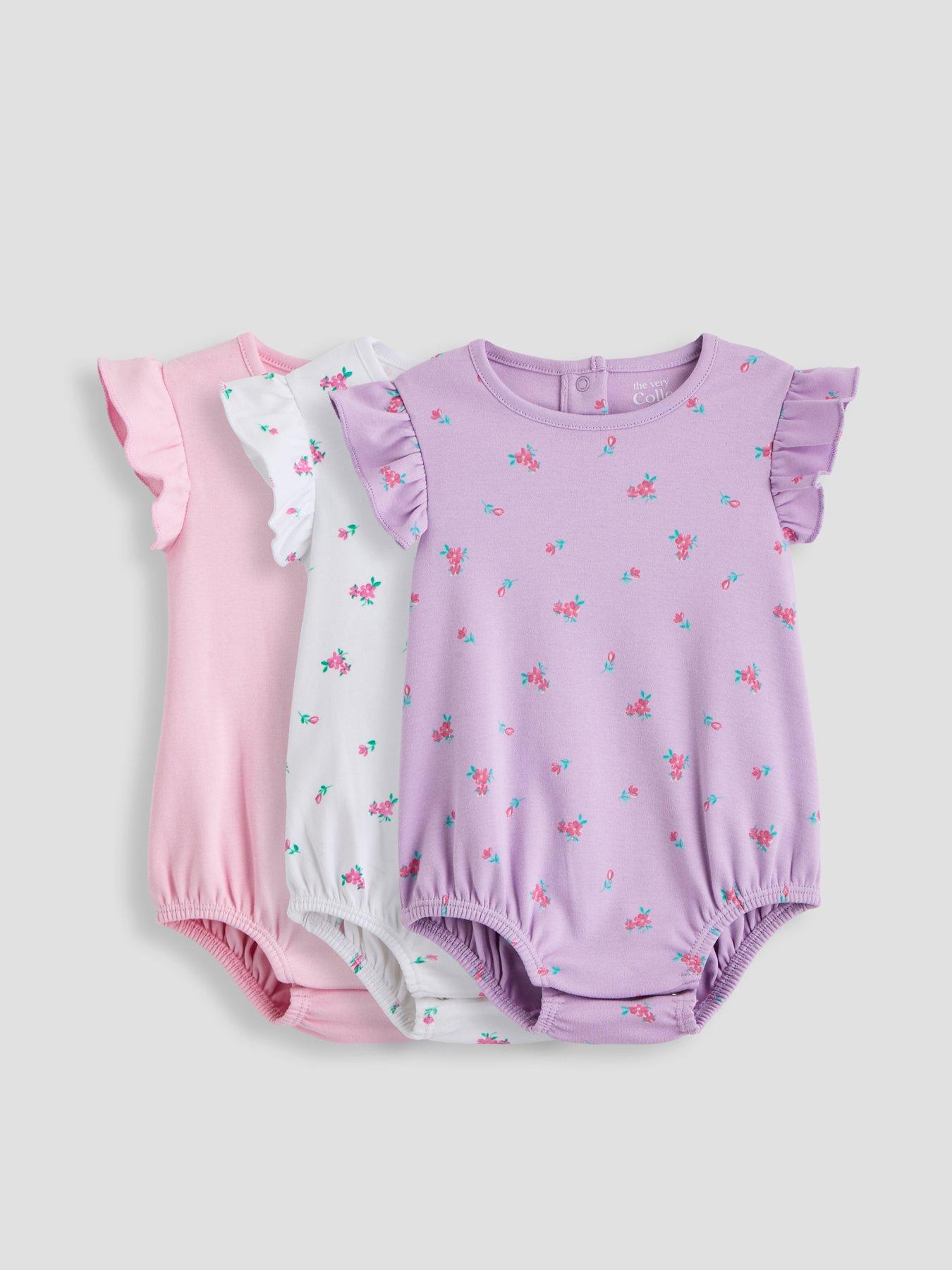 The Very Collection 3 Pack Floral Print Frill Sleeve Bodysuits