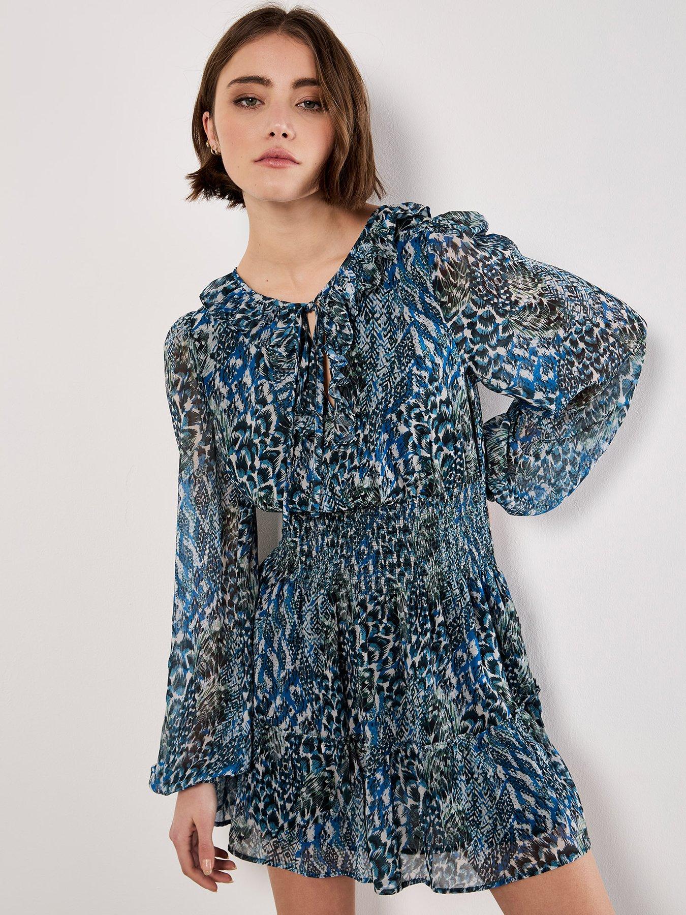 Apricot Feather Patchwork Ruffle Dress - Multi