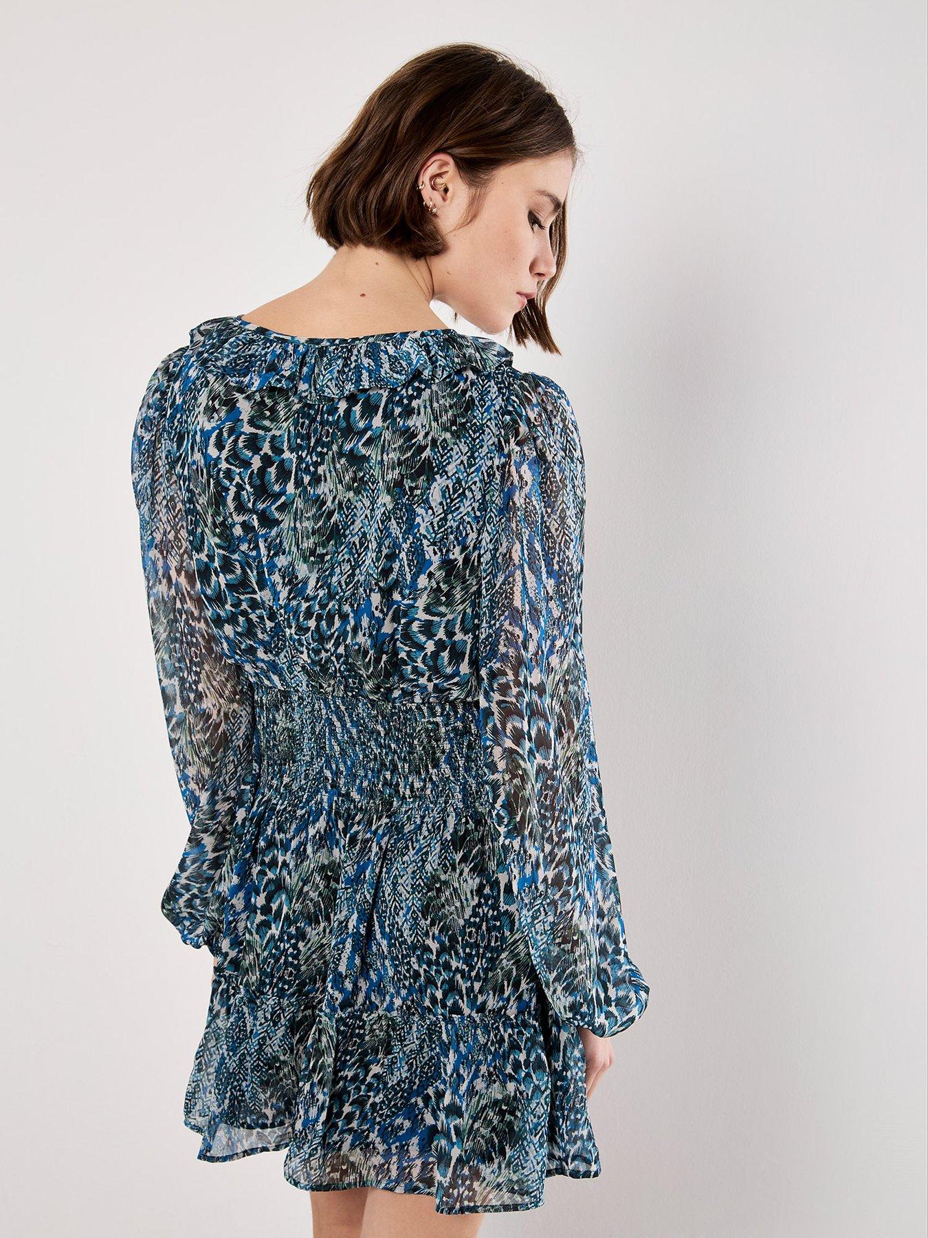 Image 2 of 5 of Apricot Feather Patchwork Ruffle Dress - Multi