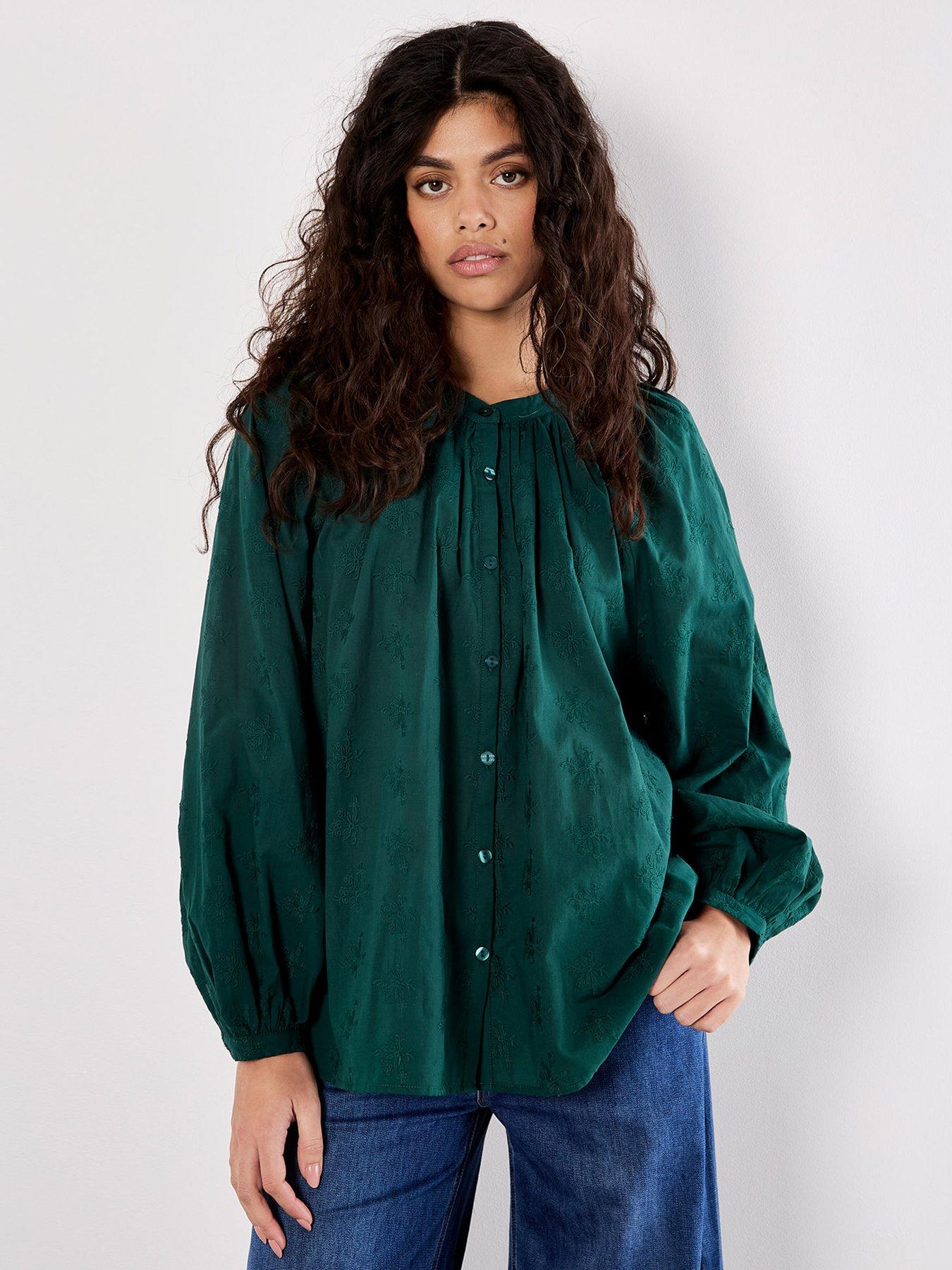 Apricot Embroidered Cotton Shirt - Green