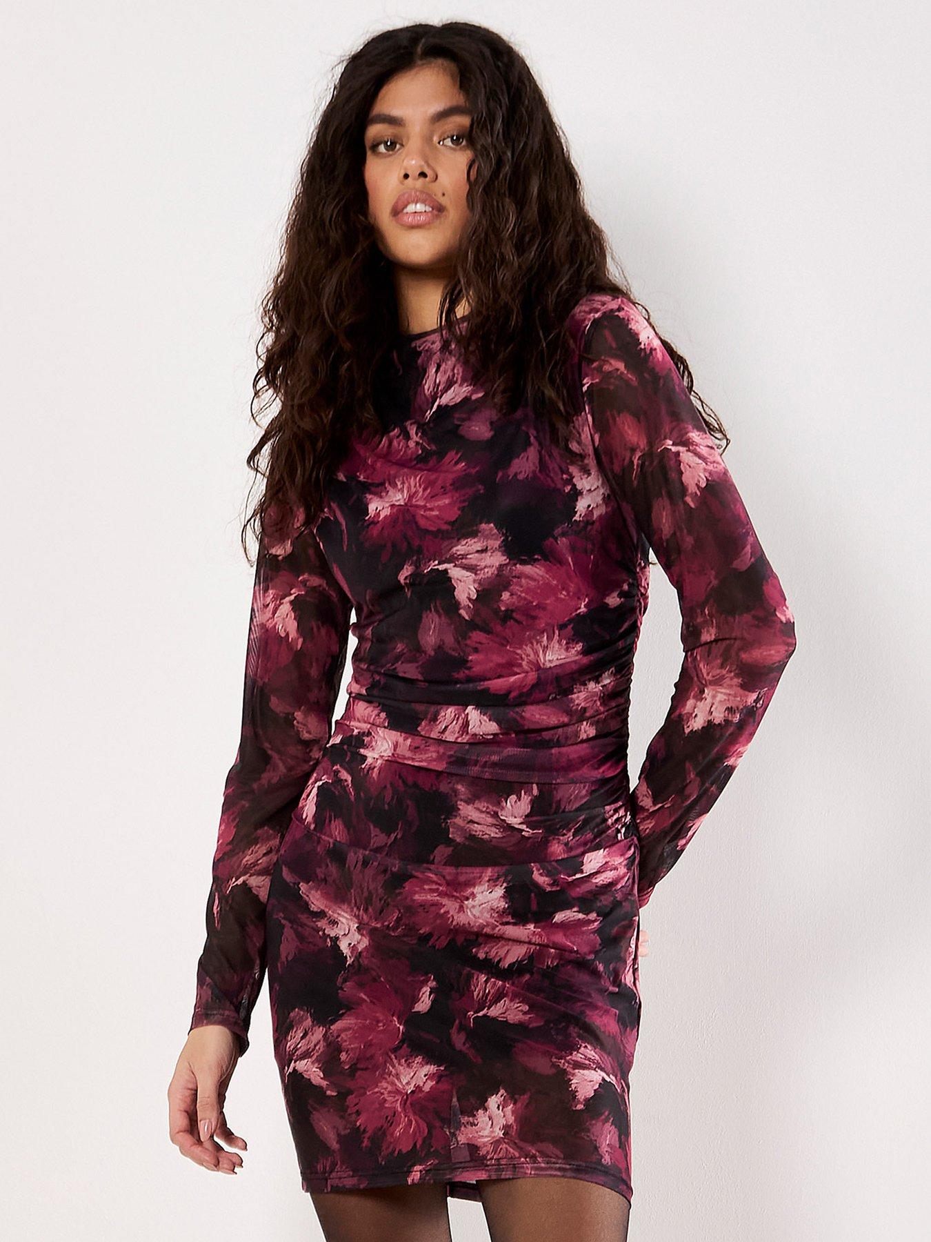 apricot-paintbrush-floral-mesh-midi-dress-black