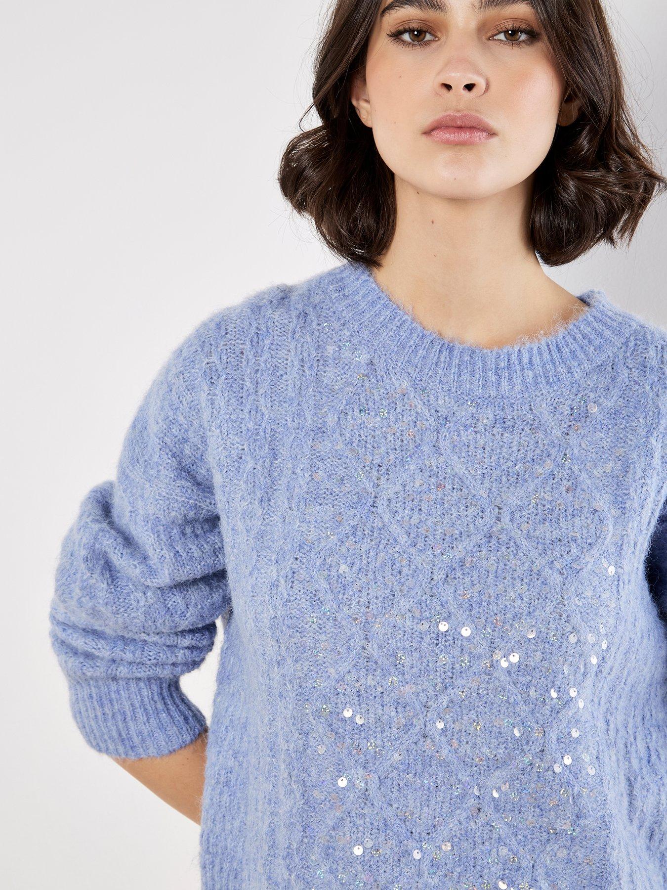 Apricot Cable Sequin Panel Jumper - Blue