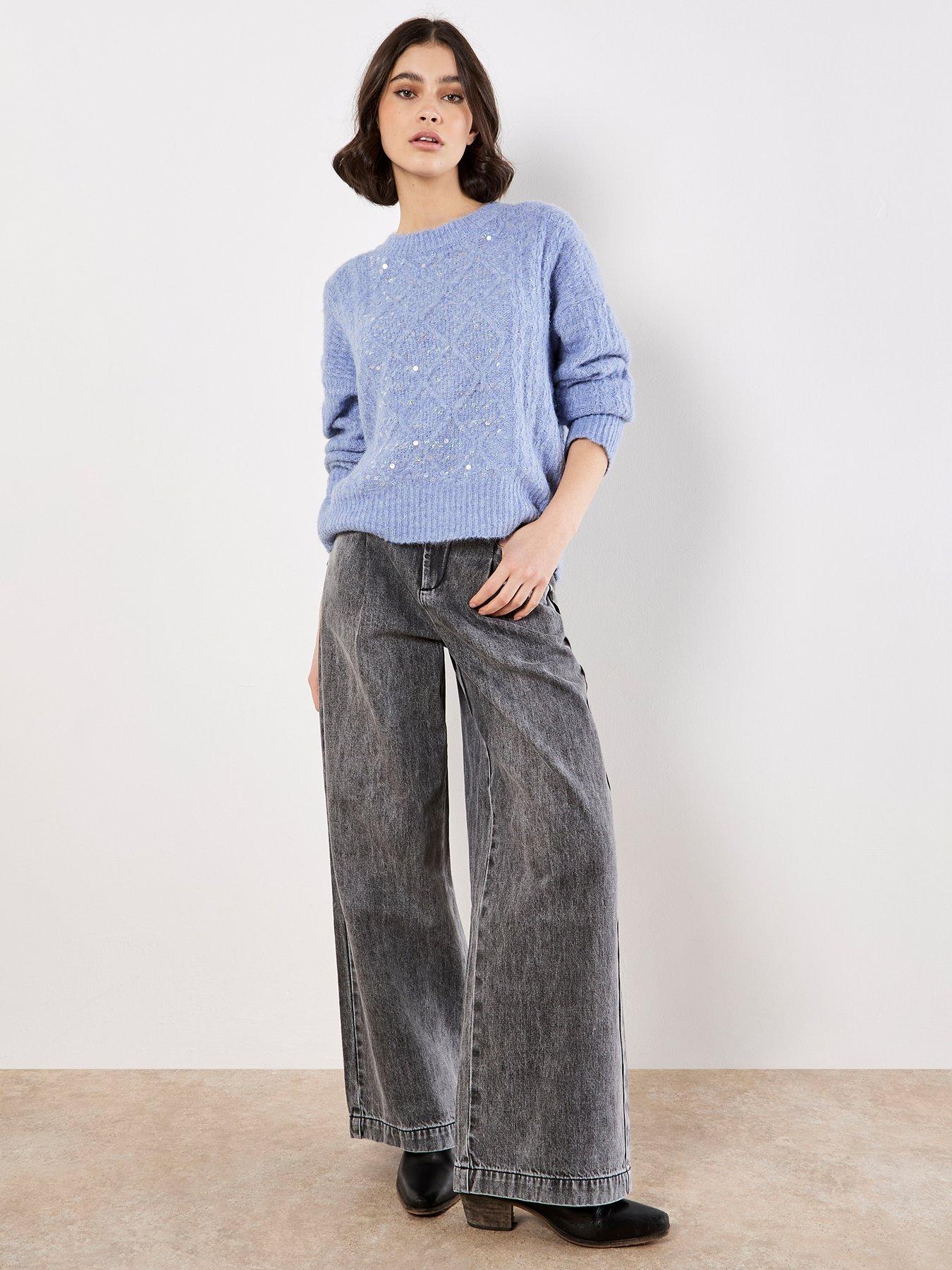 Image 3 of 5 of Apricot Cable Sequin Panel Jumper - Blue