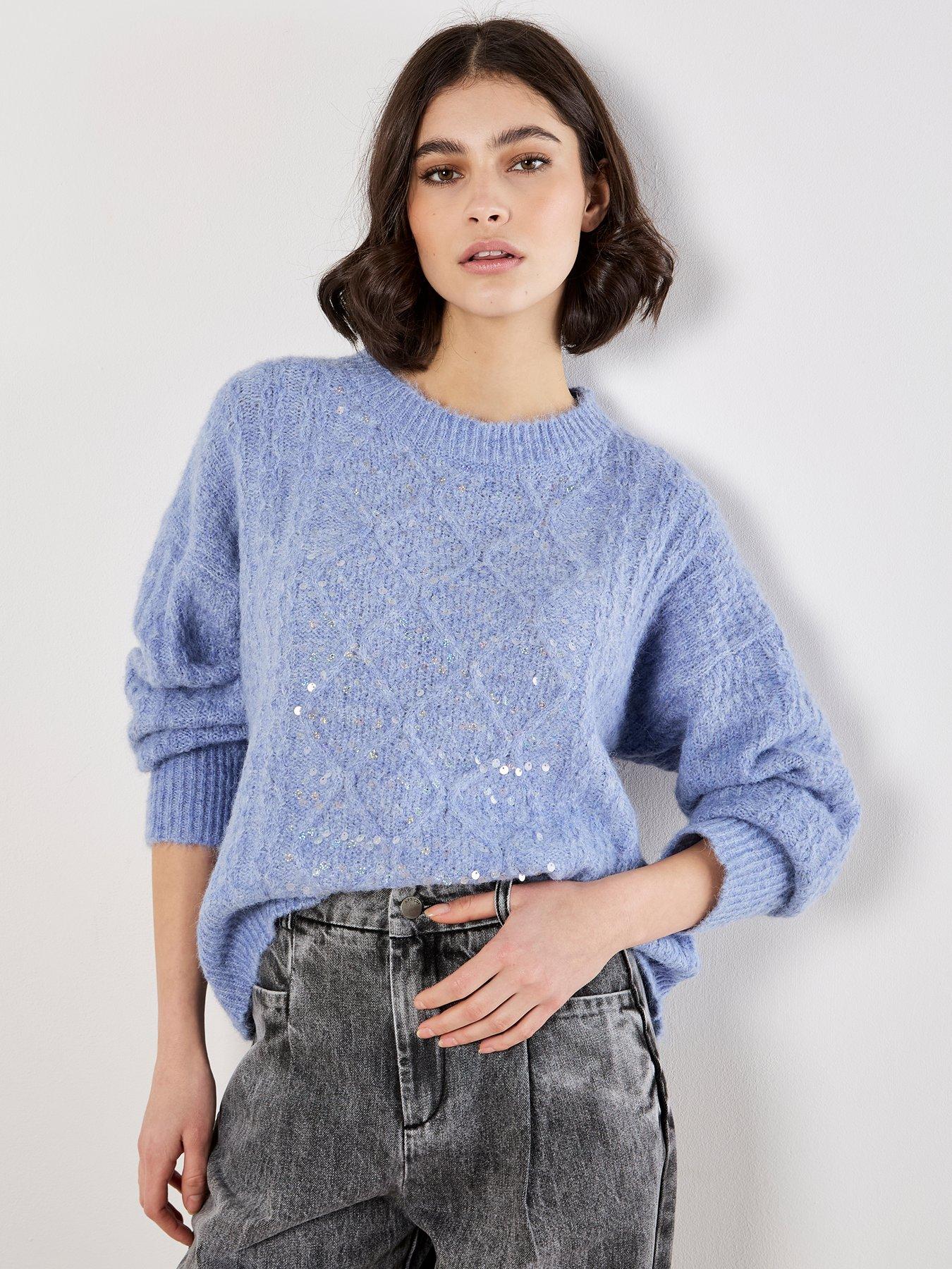 Image 4 of 5 of Apricot Cable Sequin Panel Jumper - Blue