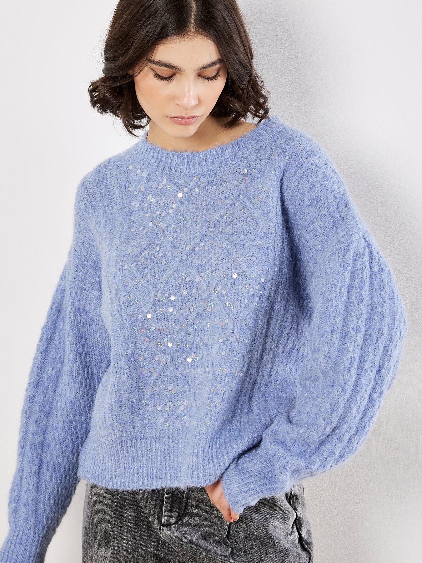 Image 5 of 5 of Apricot Cable Sequin Panel Jumper - Blue