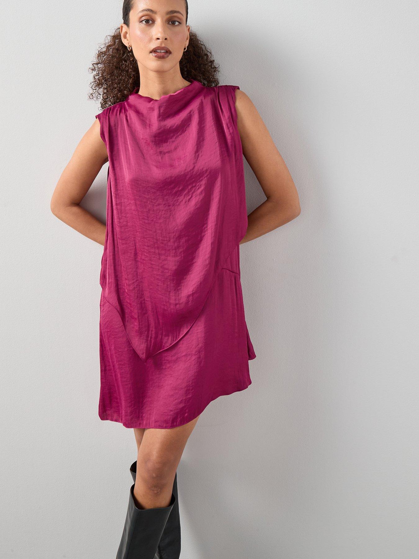 The Very Collection Cowl Neck Satin Overlay Mini Dress - Dark Pink