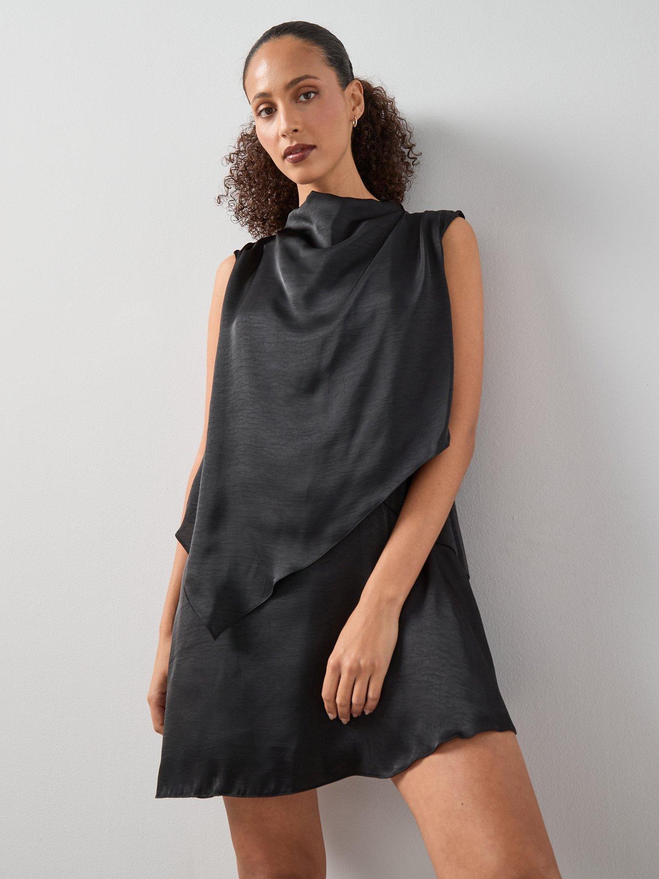 the-very-collection-cowl-neck-satin-overlay-mini-dress-black