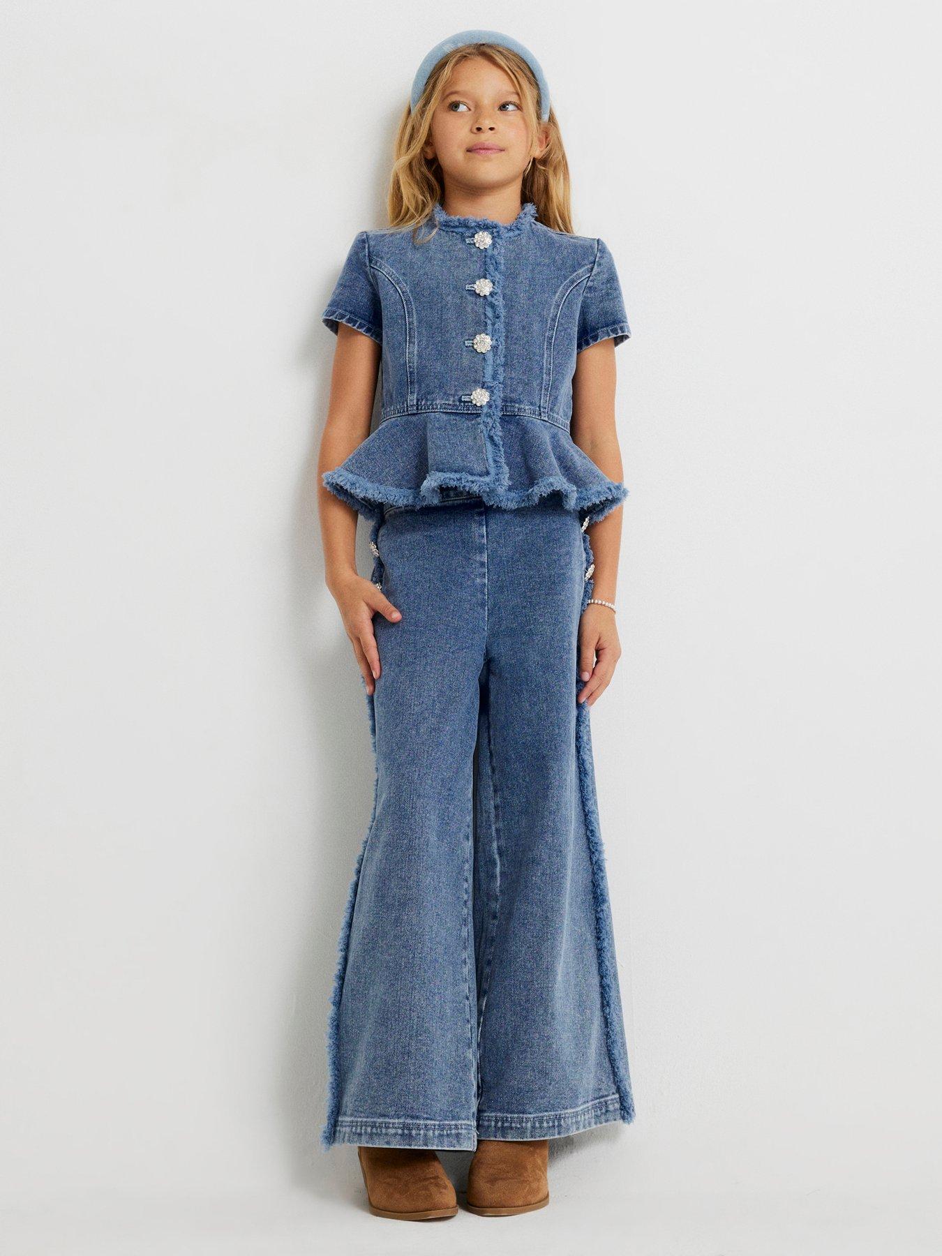 river-island-older-girls-denim-peplum-top-set-blue