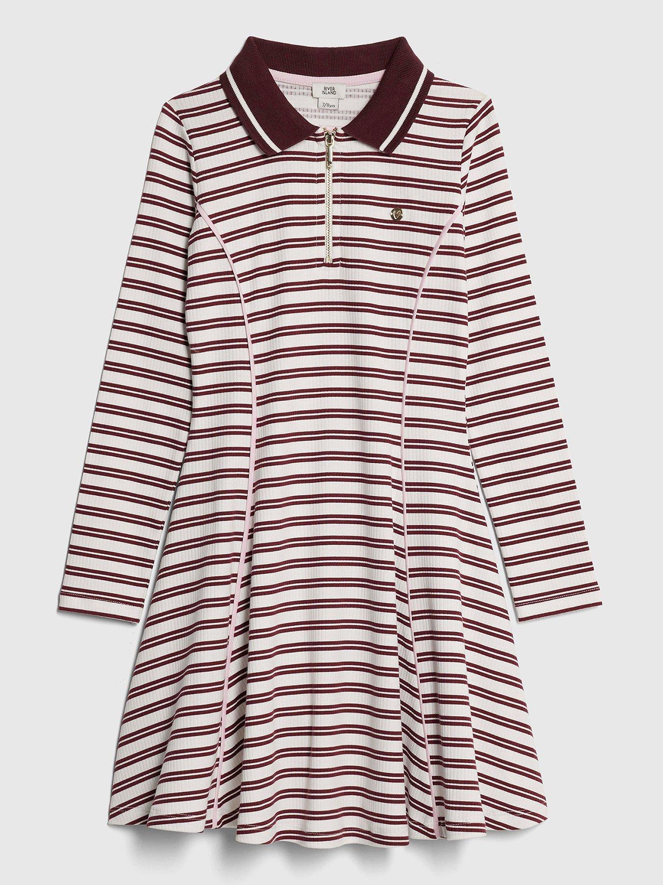 river-island-older-girls-ribbed-stripe-polo-dress-red