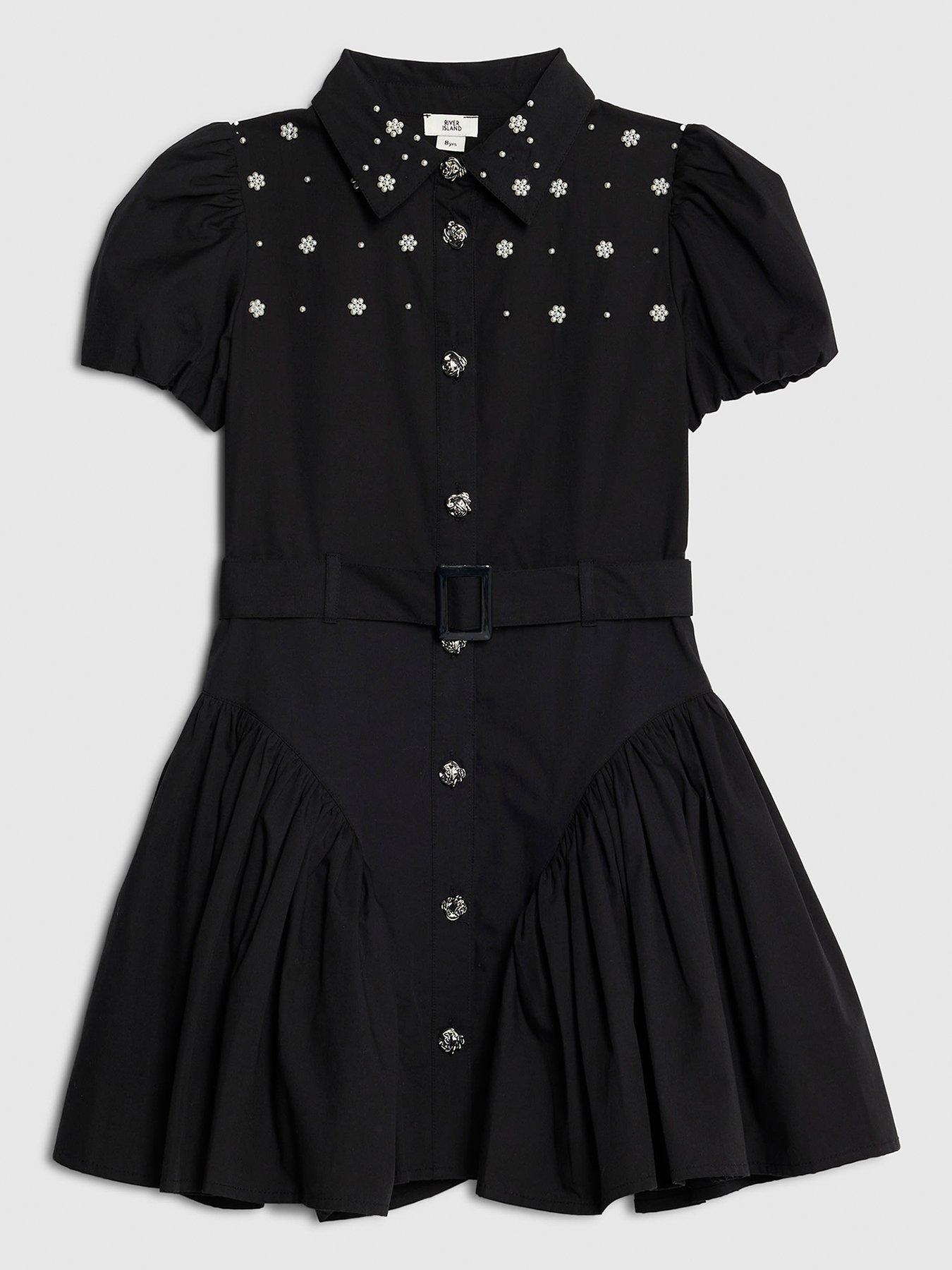 River Island Older Girls Embellished Shirt Dress - Black