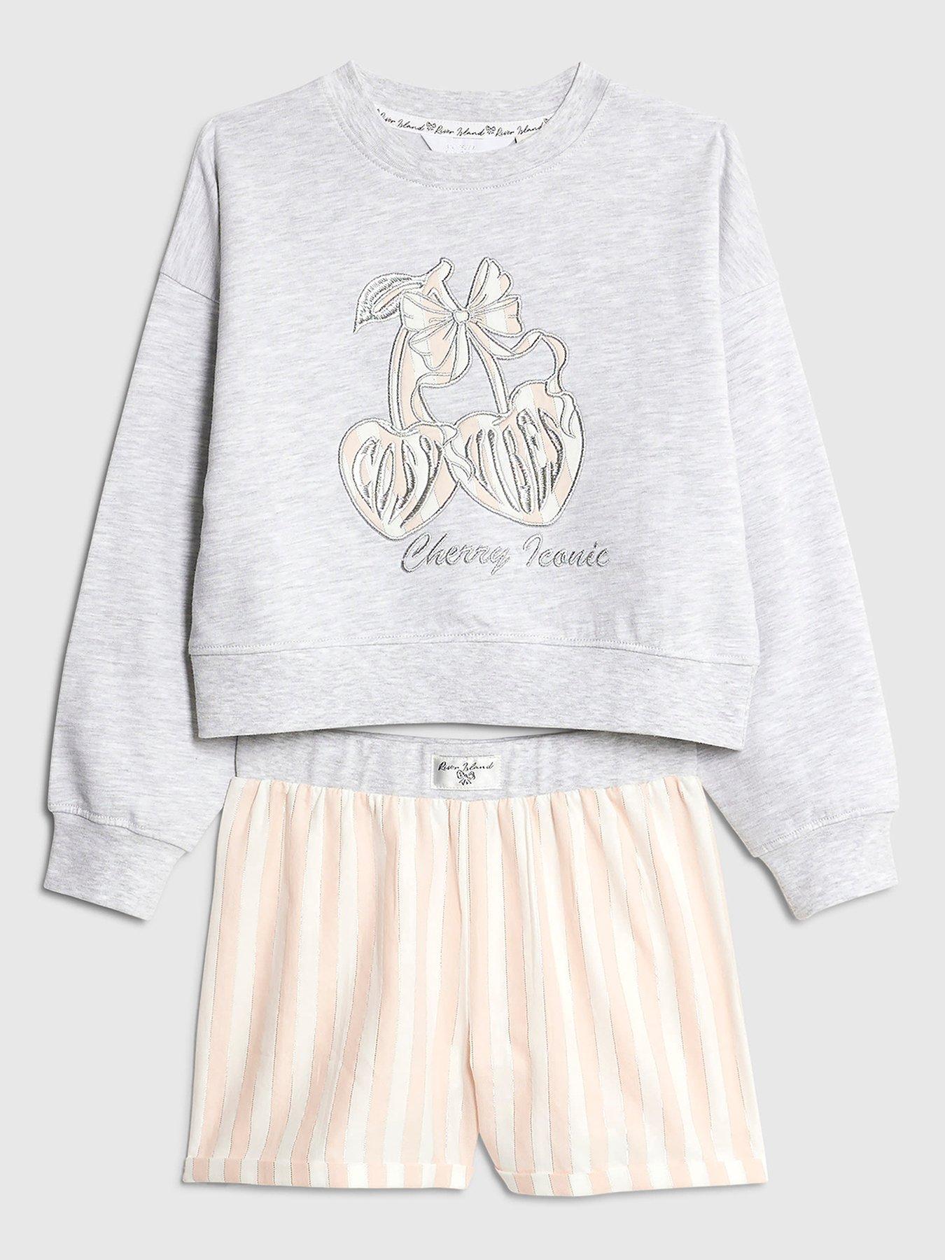 River Island Older Girls Cherry Short Pyjamas Set - Grey
