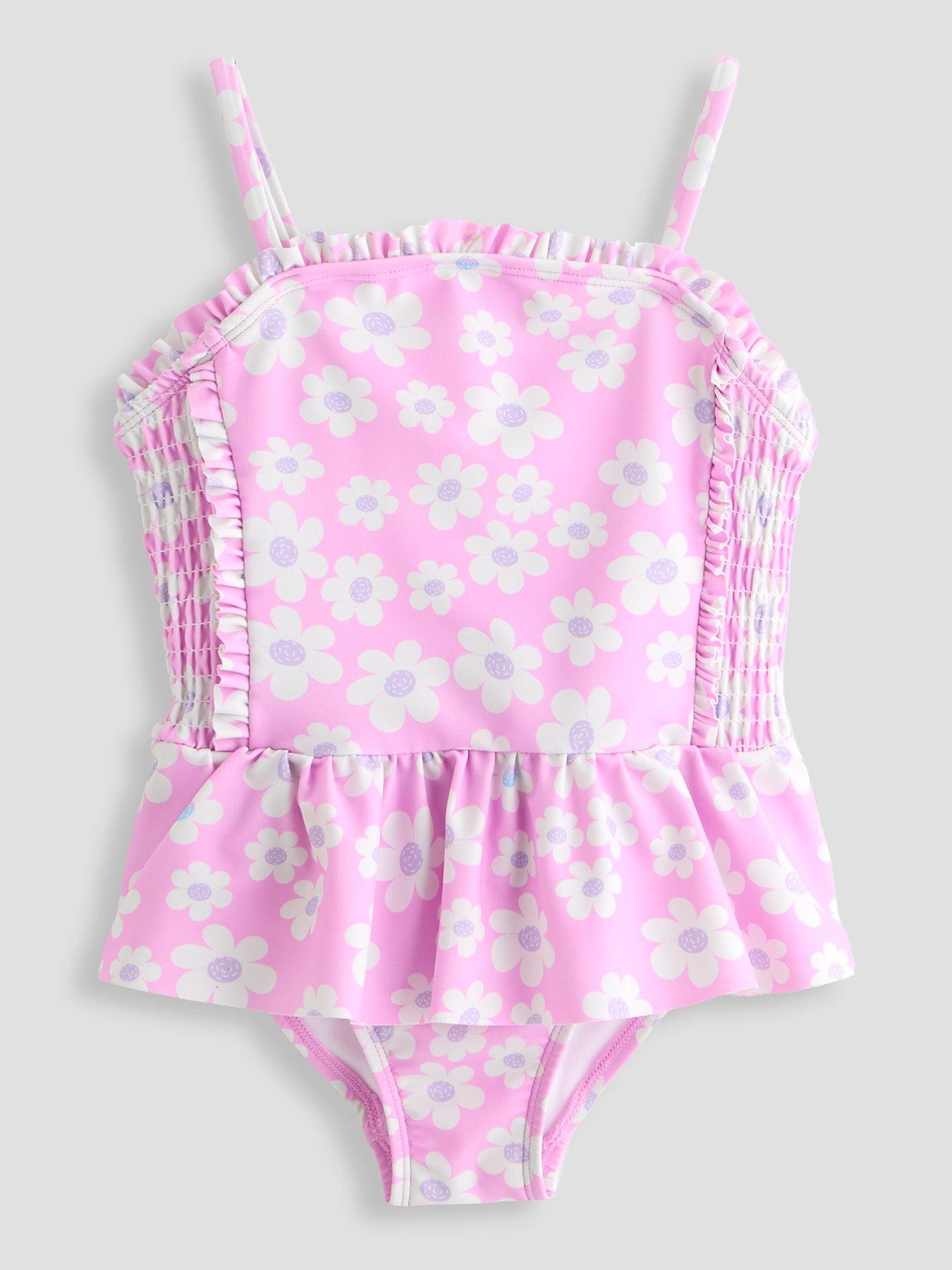 Image 1 of 4 of The Very Collection Floral Peplum Frill Shirred Swim Suit - Pink
