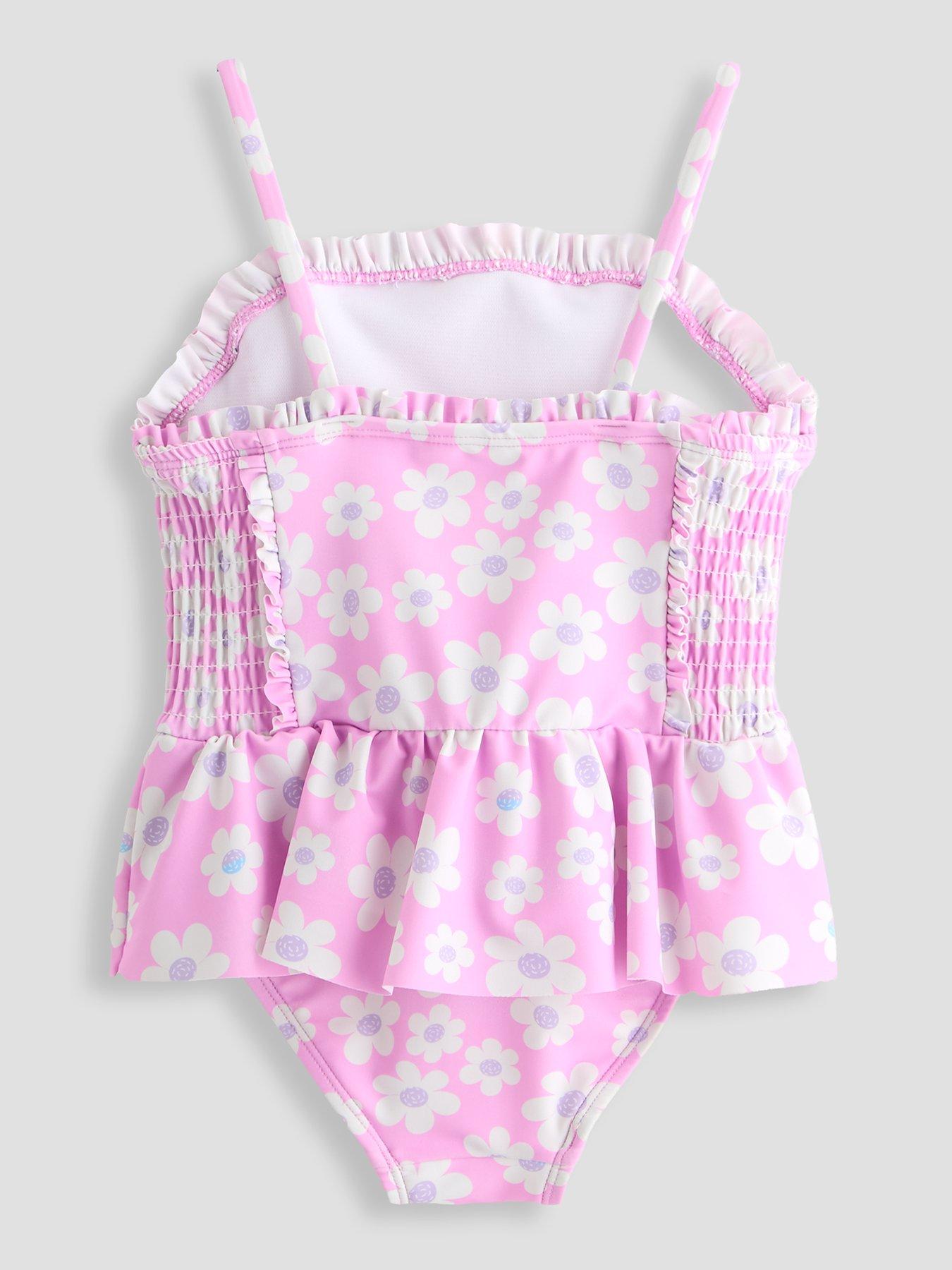 Image 2 of 4 of The Very Collection Floral Peplum Frill Shirred Swim Suit - Pink