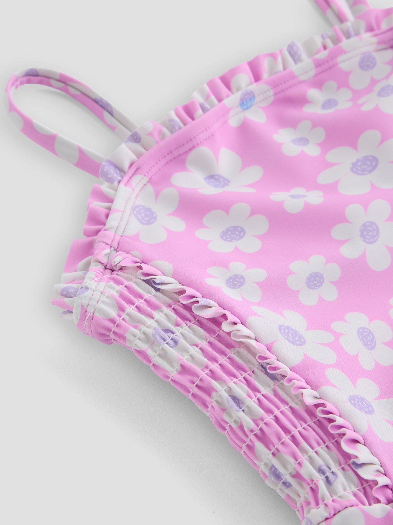 Image 3 of 4 of The Very Collection Floral Peplum Frill Shirred Swim Suit - Pink