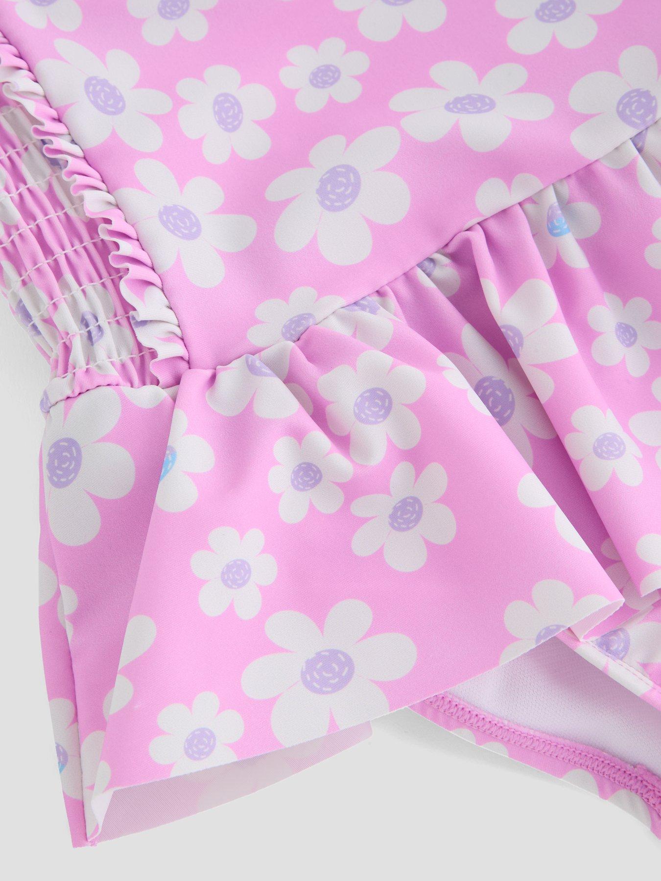 Image 4 of 4 of The Very Collection Floral Peplum Frill Shirred Swim Suit - Pink
