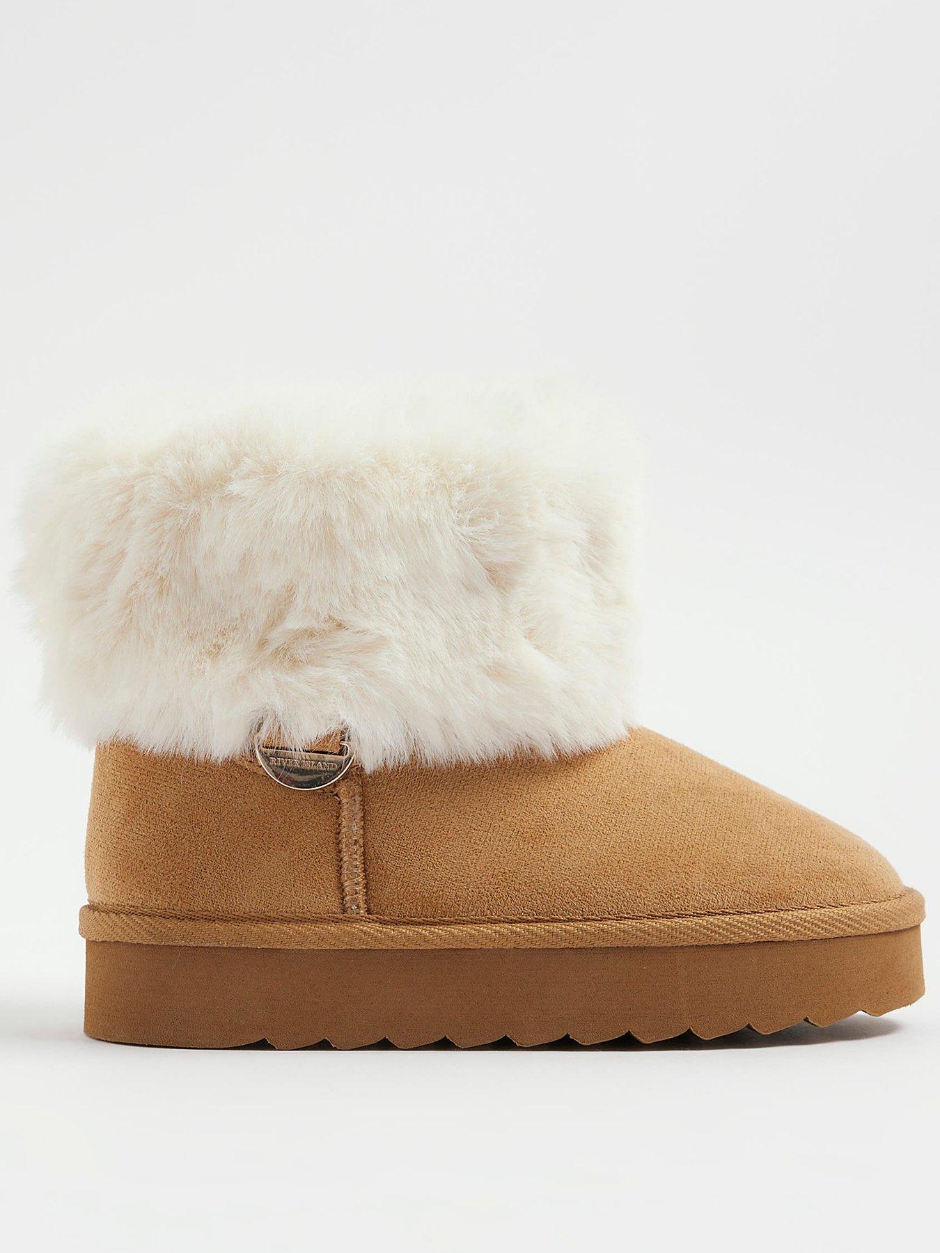 river-island-older-girls-fur-lined-cuff-boot-brownfront
