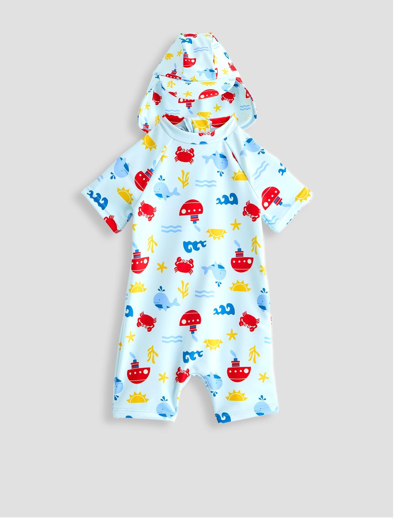 The Very Collection Baby Boy Sun Safe Sea Life Swim Set With Hat - Blue
